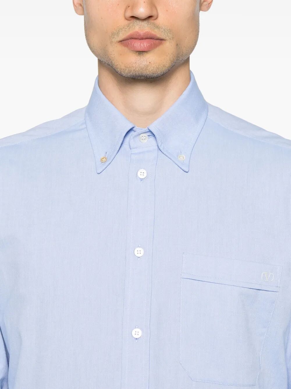 Valentino Garavani Men Cotton Oxford Shirt With Vlogo Embroidery VALENTINO GARAVANI