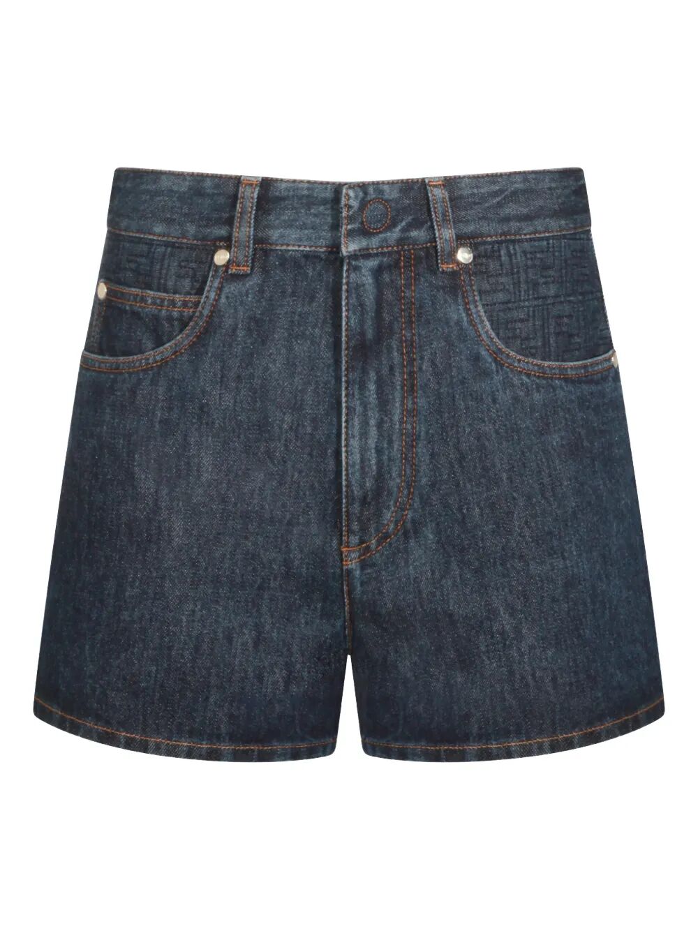 Fendi Women Flared Denim Shorts With Quilted Ff Motif FENDI