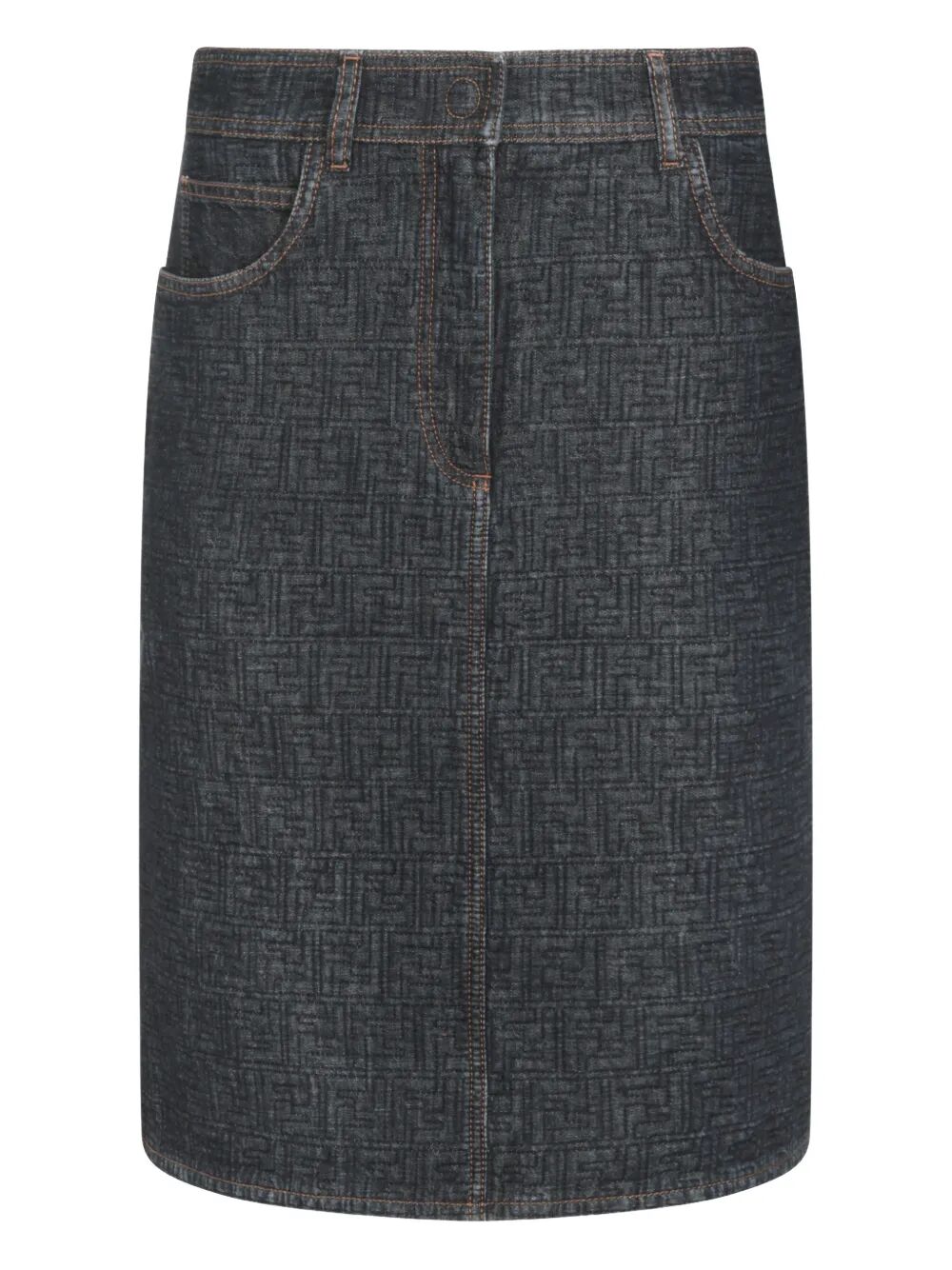 Fendi Women Flared Midi Denim Skirt With All-Over Quilted Ff Motif FENDI