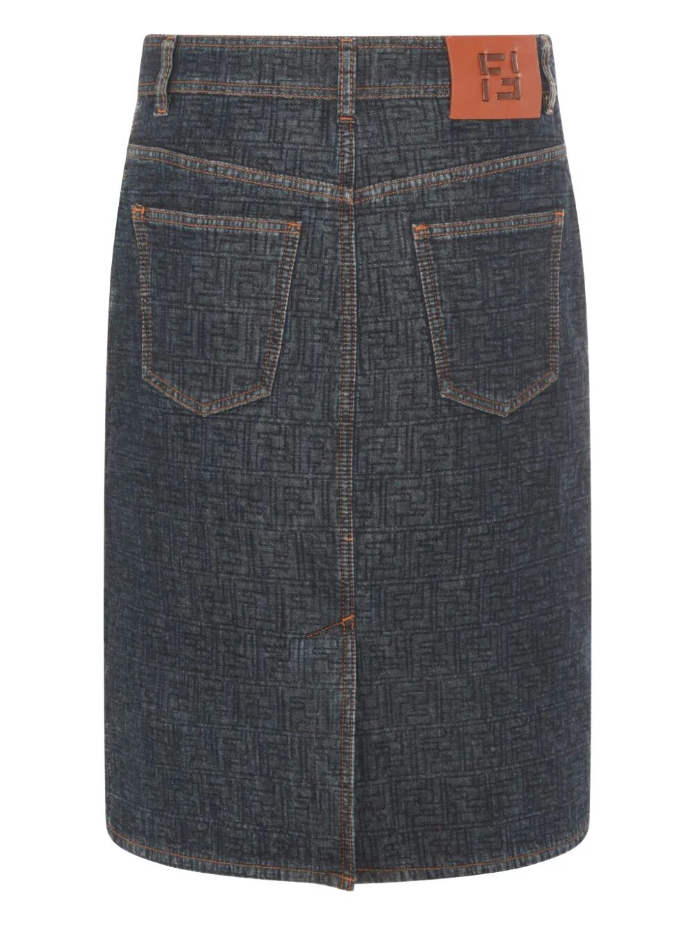 Fendi Women Flared Midi Denim Skirt With All-Over Quilted Ff Motif FENDI