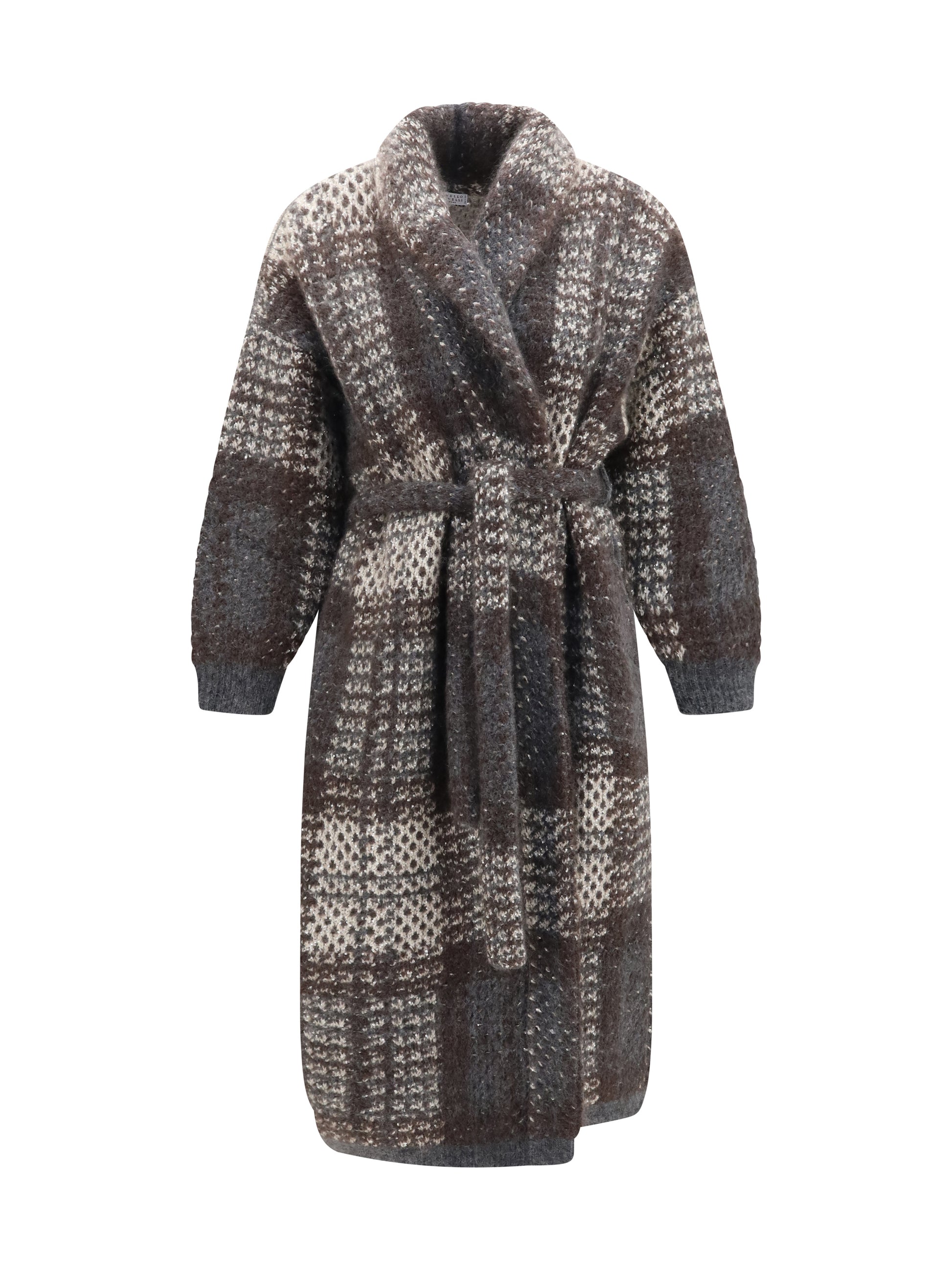 Brunello Cucinelli Women Macrocheck Mohair Blend Coat With Belt BRUNELLO CUCINELLI