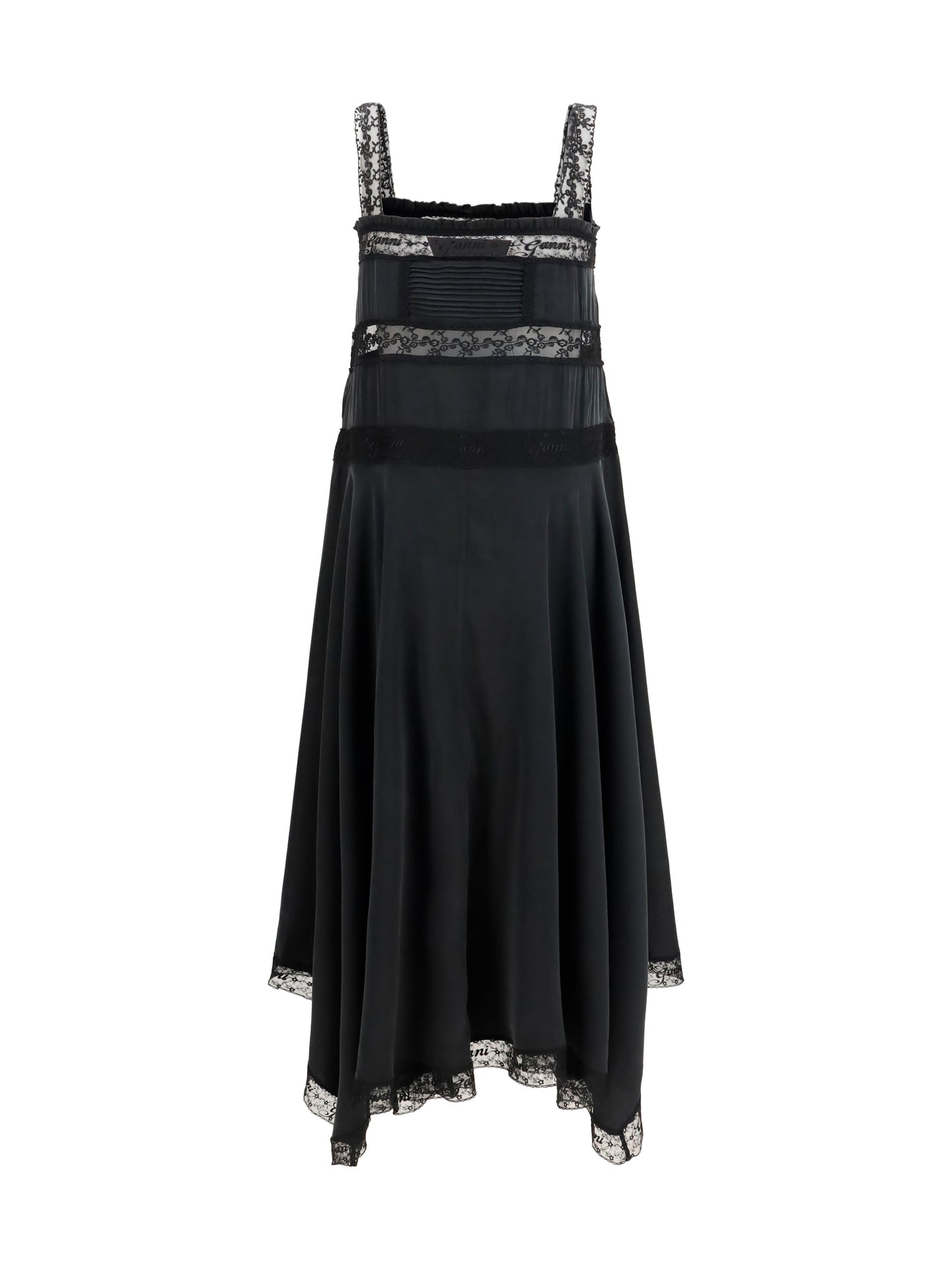 Ganni Women Silk Maxi Dress With Lace Details GANNI