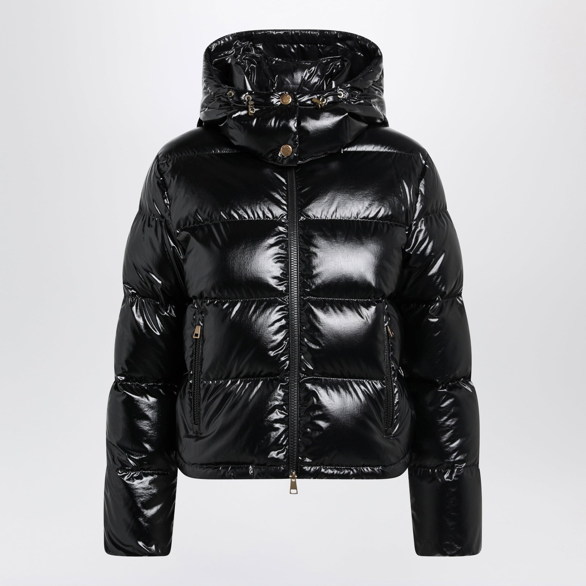 Moncler Niveole Cropped Down Jacket In Glossy Nylon Black Women MONCLER