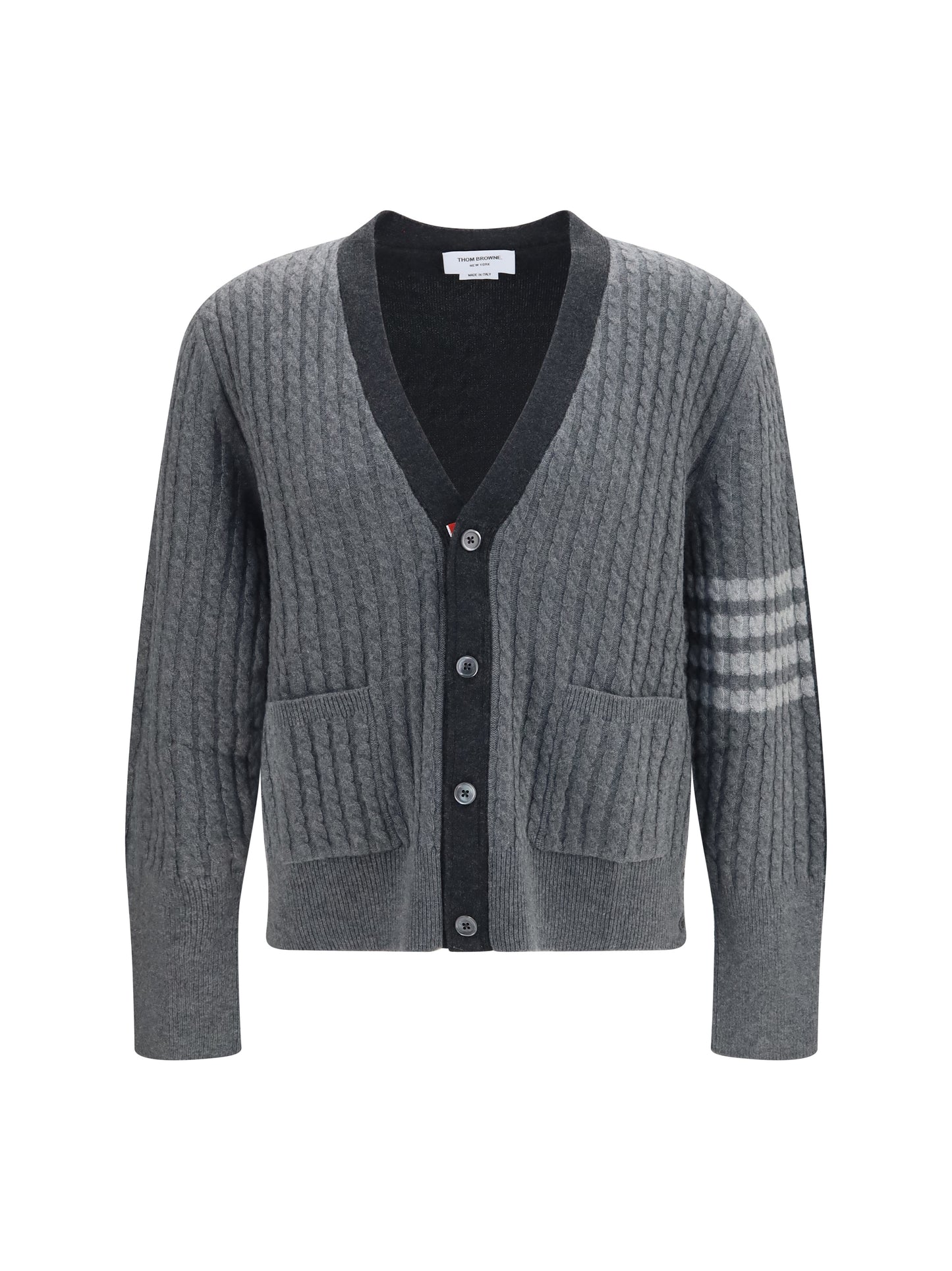 Thom Browne Men Virgin Wool V-Neck Cardigan THOM BROWNE