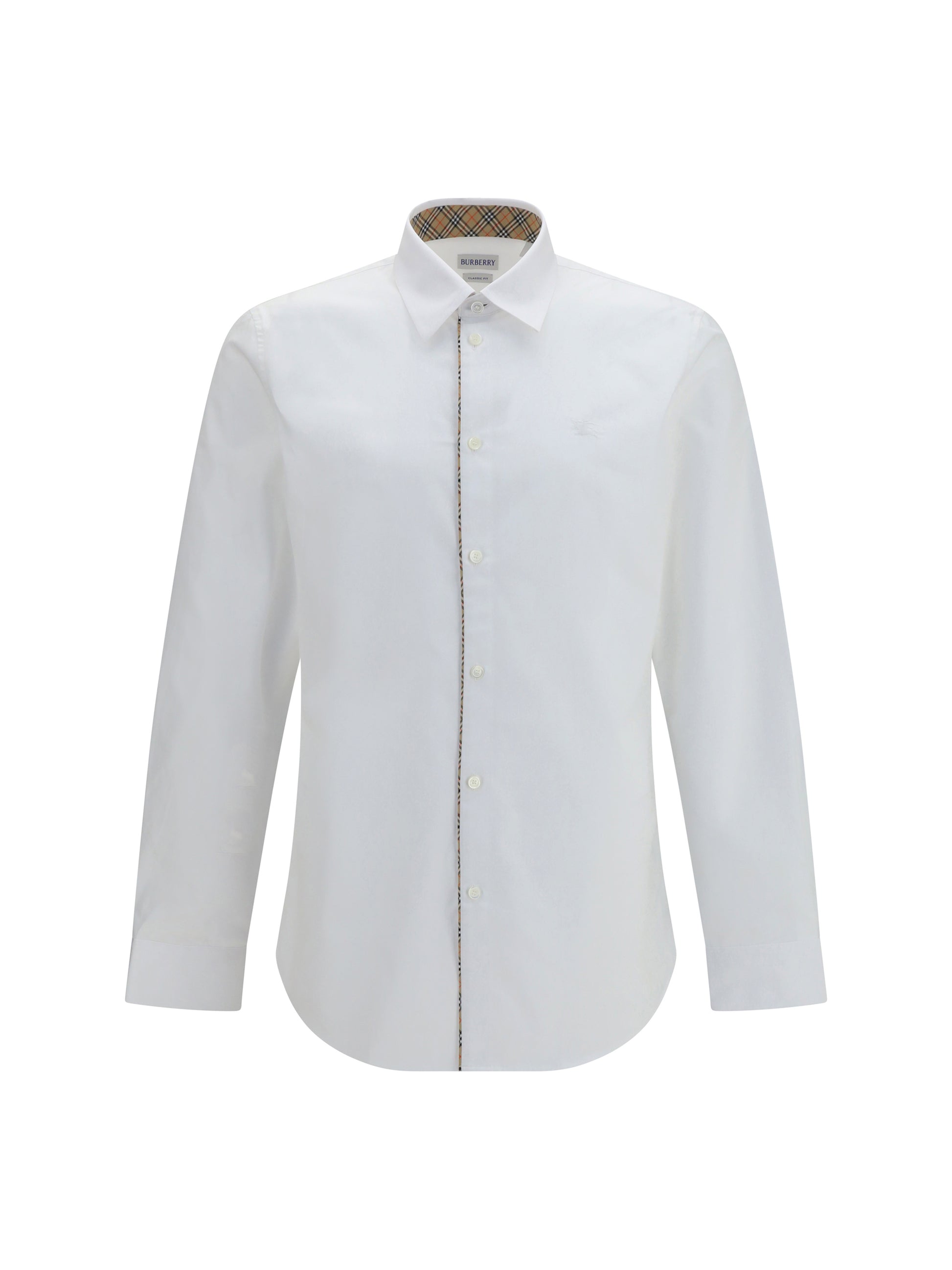 Burberry Men Cotton Shirt With Check Trims BURBERRY