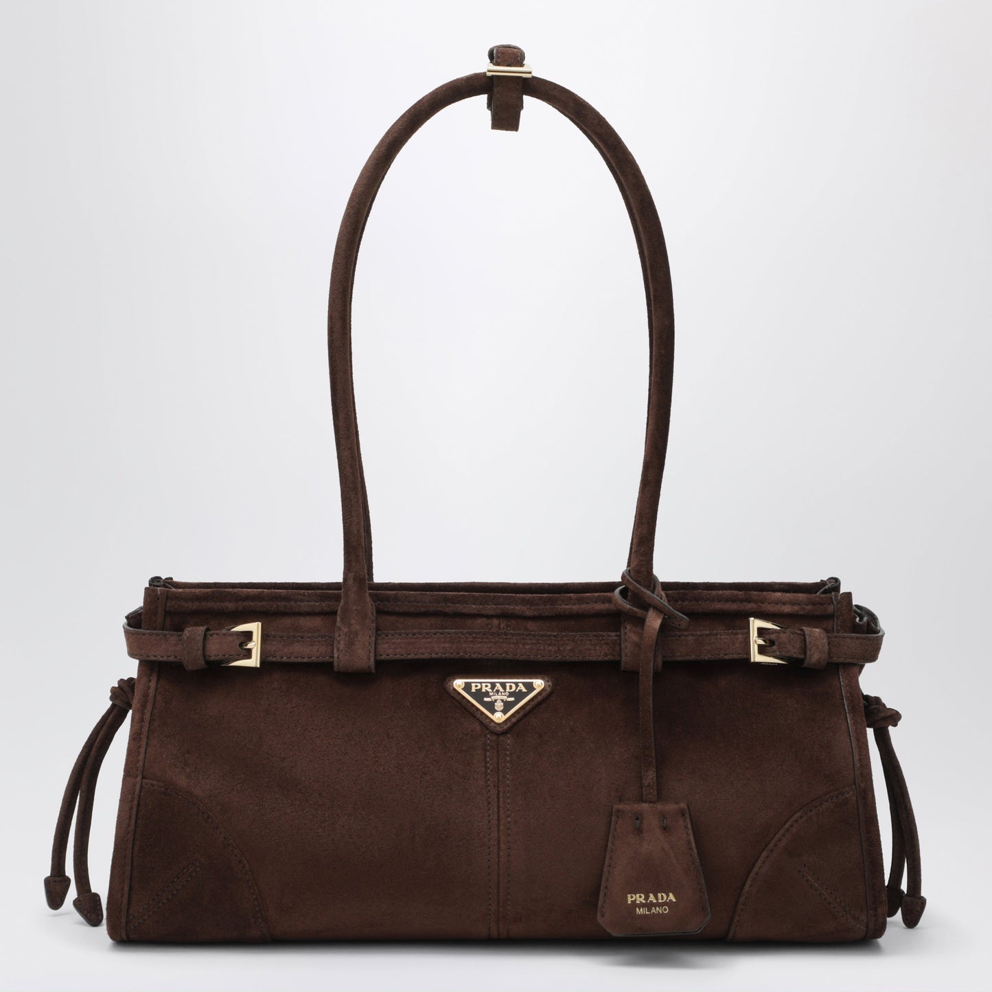 Prada Bonnie Medium Suede Leather Handbag In Moro Women PRADA