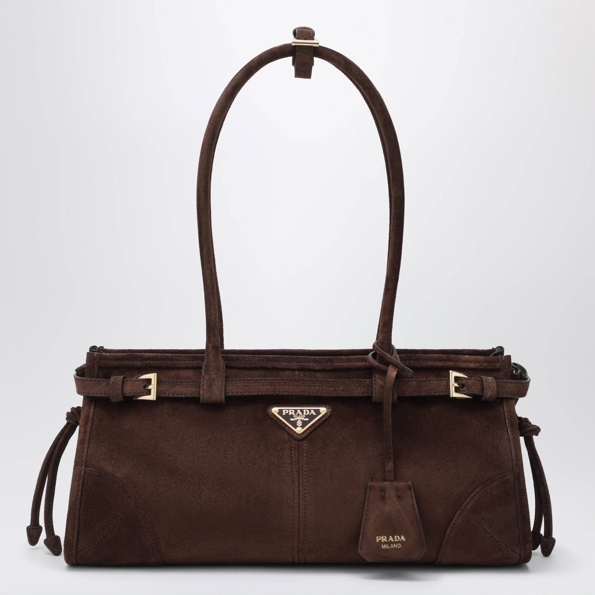 Prada Bonnie Medium Suede Leather Handbag In Moro Women PRADA
