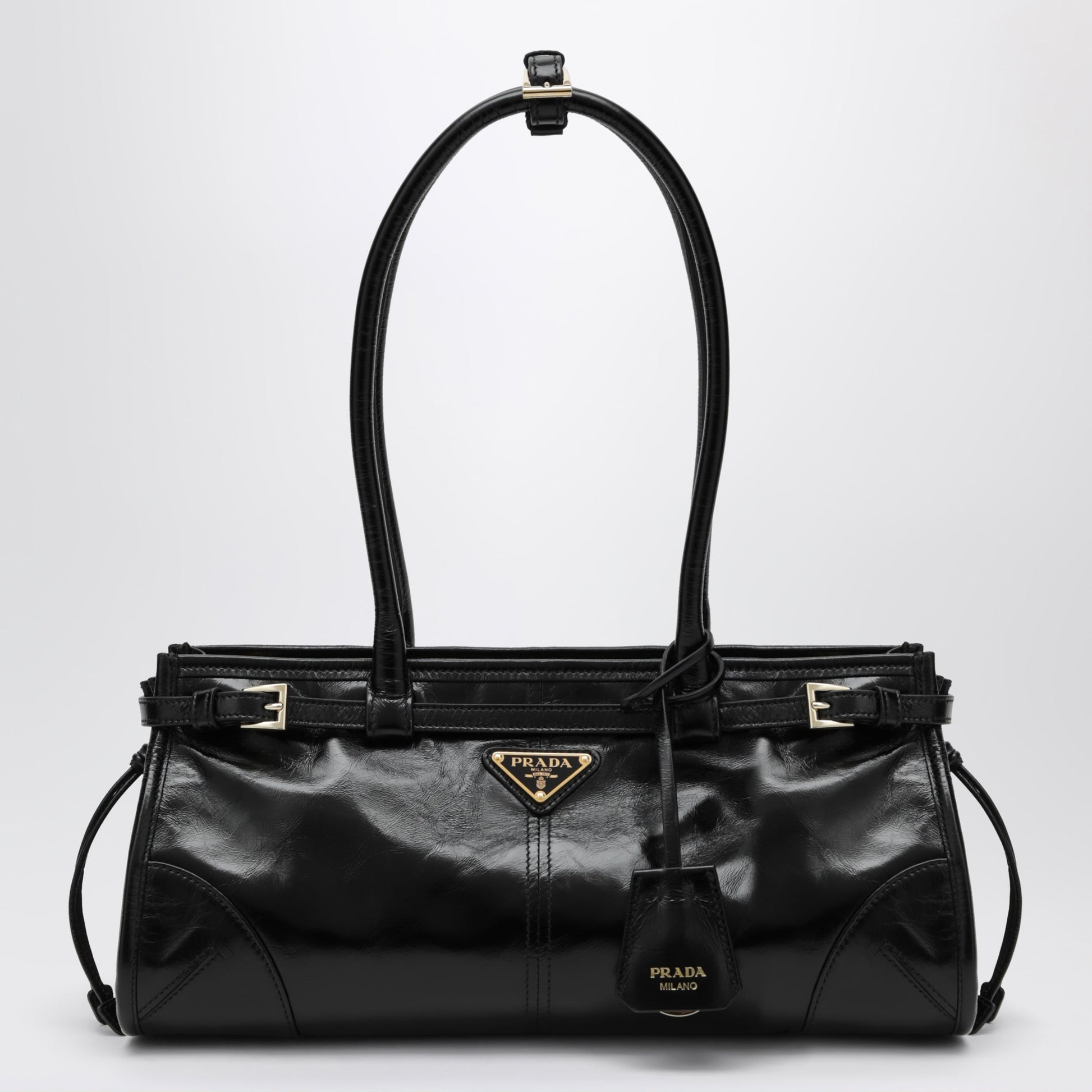 Prada Bonnie Medium Hand Bag In Calfskin Leather, Black Women PRADA