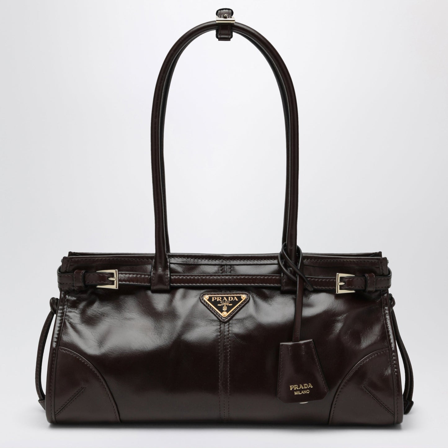 Prada Bonnie Medium Handbag In Dark Brown Calf Leather Women PRADA