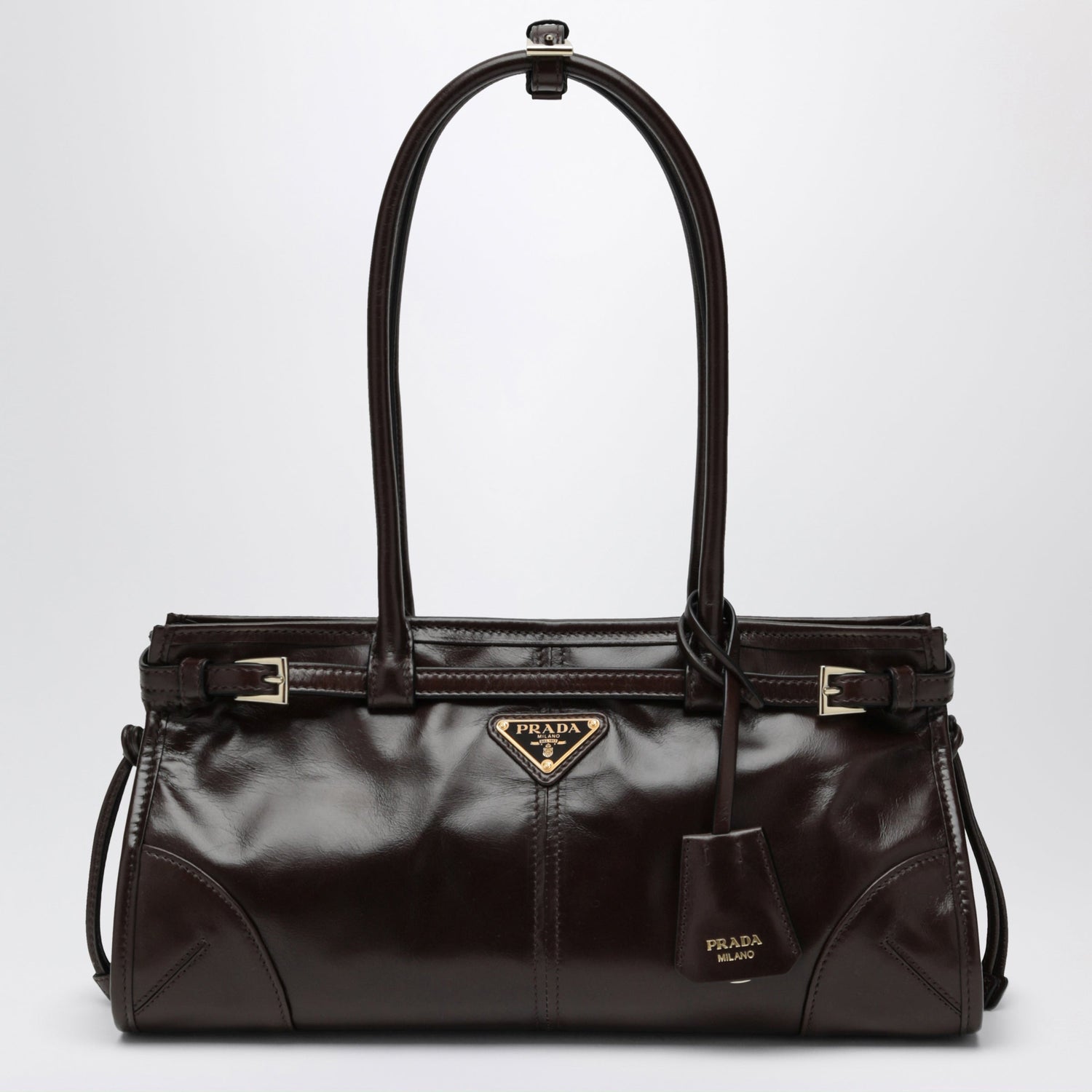 Prada Bonnie Medium Handbag In Dark Brown Calf Leather Women PRADA