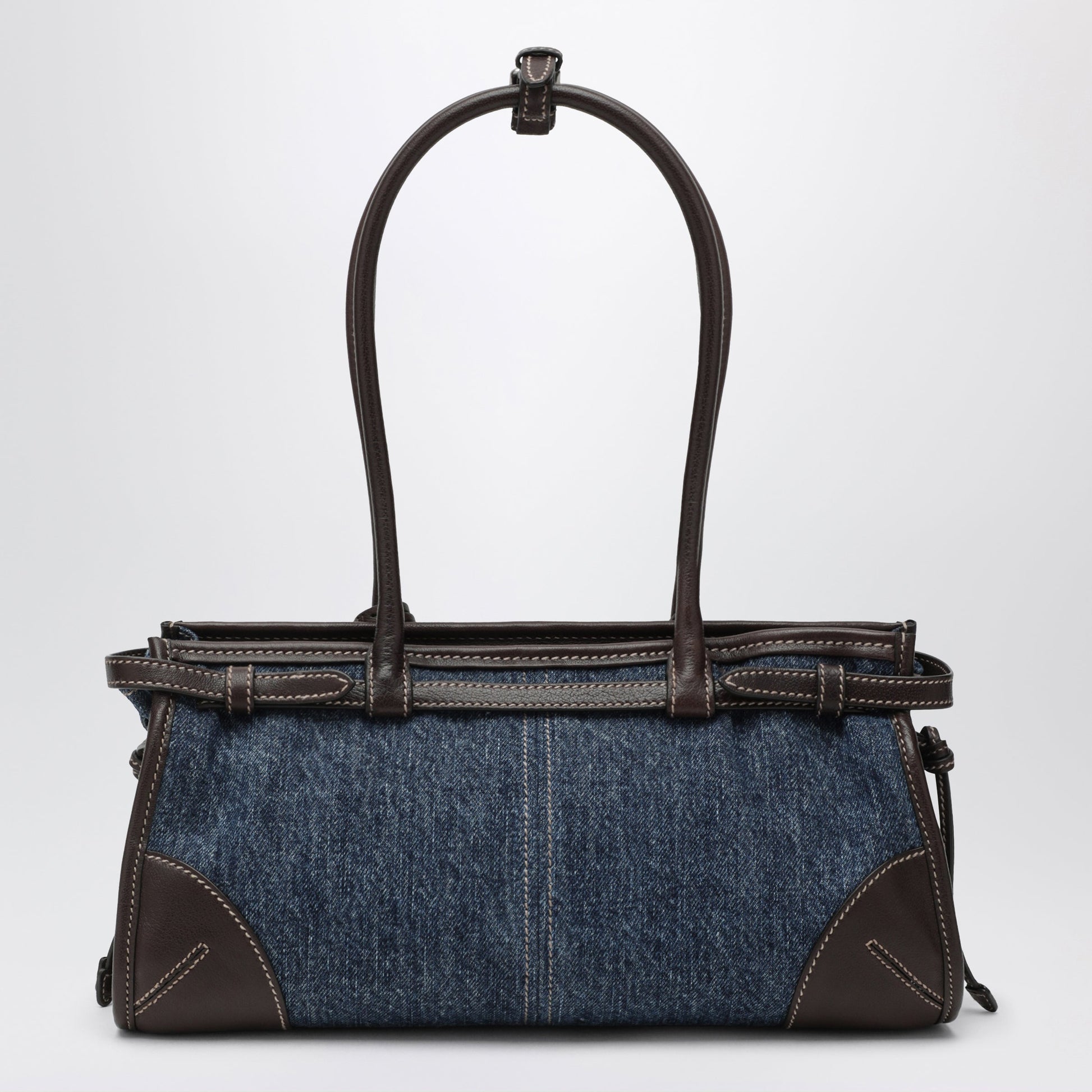 Prada Bonnie Medium Handbag In Blue Denim And Leather Women PRADA