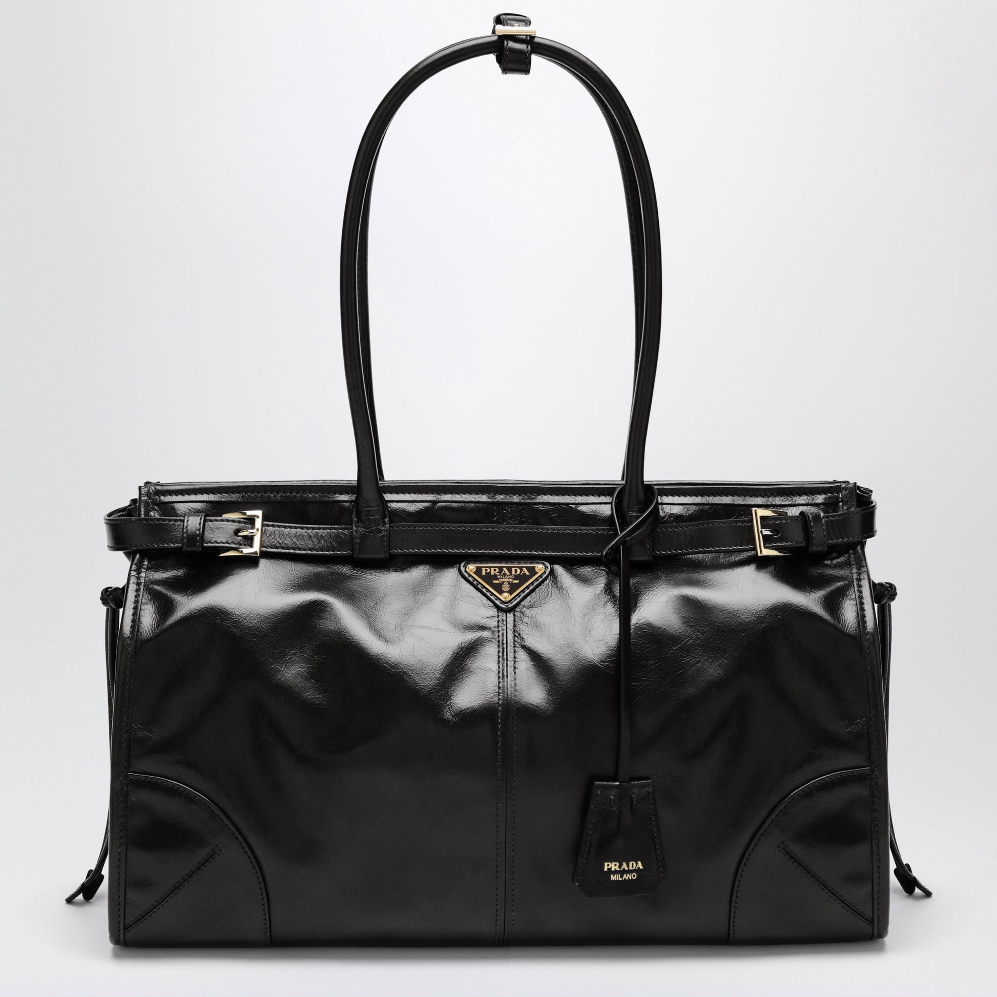 Prada Large Bonnie Top-Handle Bag In Black Calf Leather Women PRADA