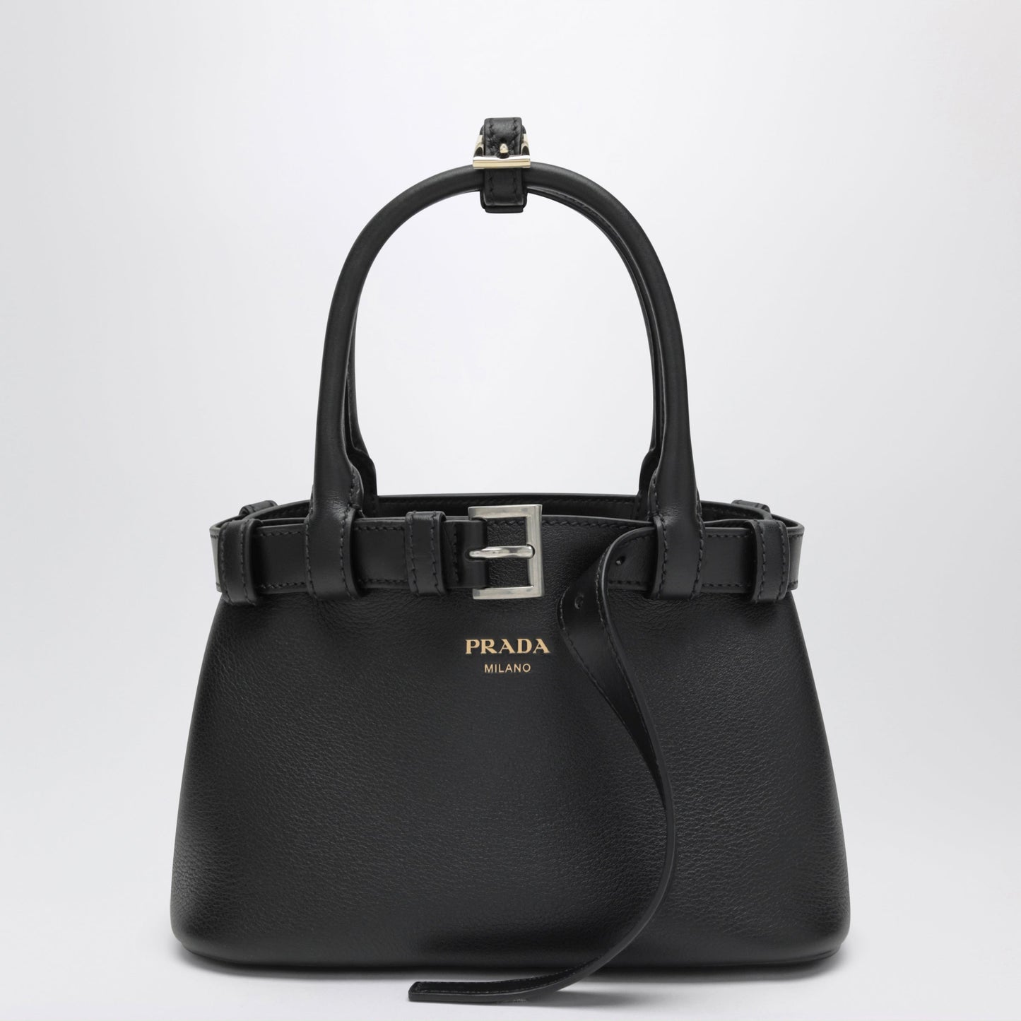 Prada Small Buckle Bag In Black Leather With Belt Detail Women PRADA