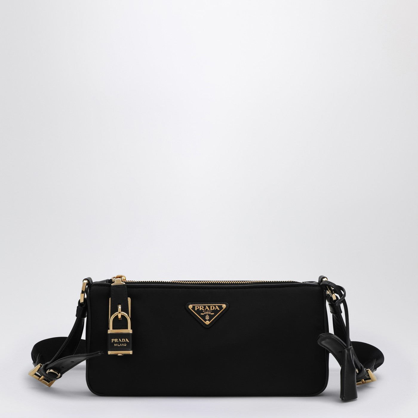 Prada Black Re-Nylon And Leather Bag With Padlock Women PRADA