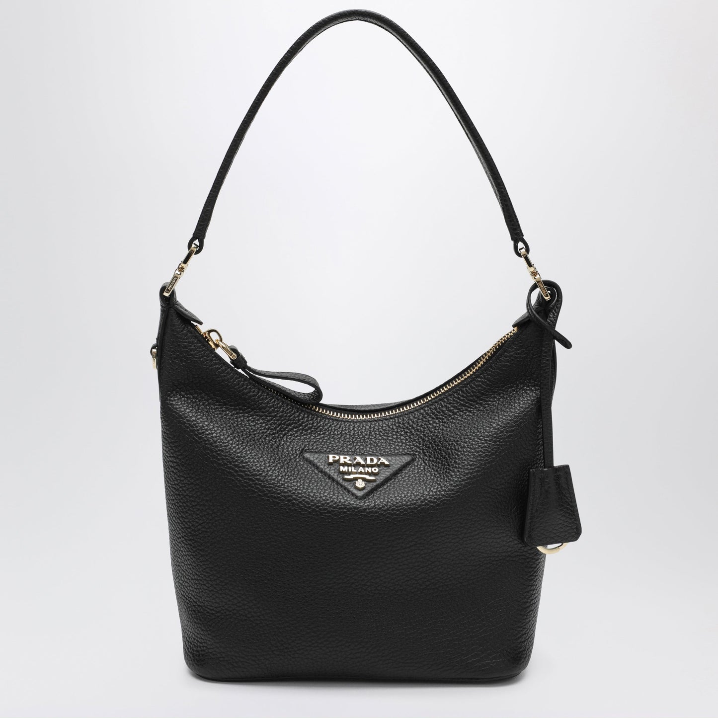 Prada Small Black Leather Hobo Bag Women PRADA