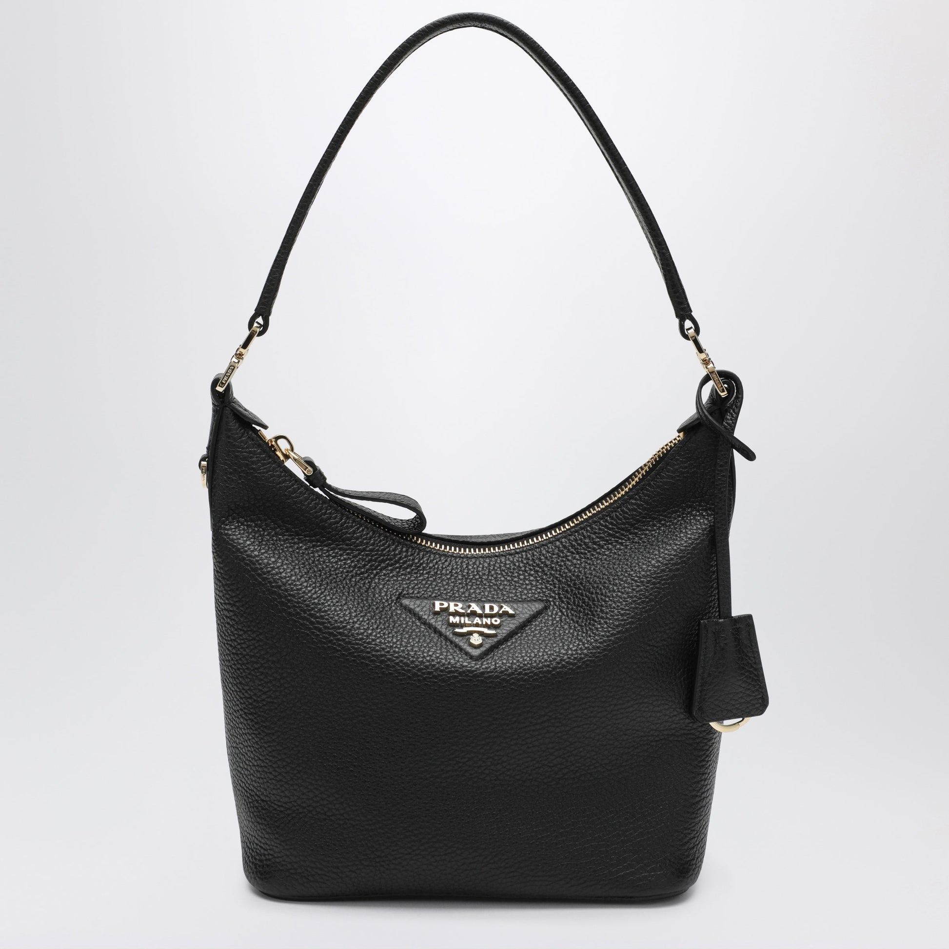 Prada Small Black Leather Hobo Bag Women PRADA