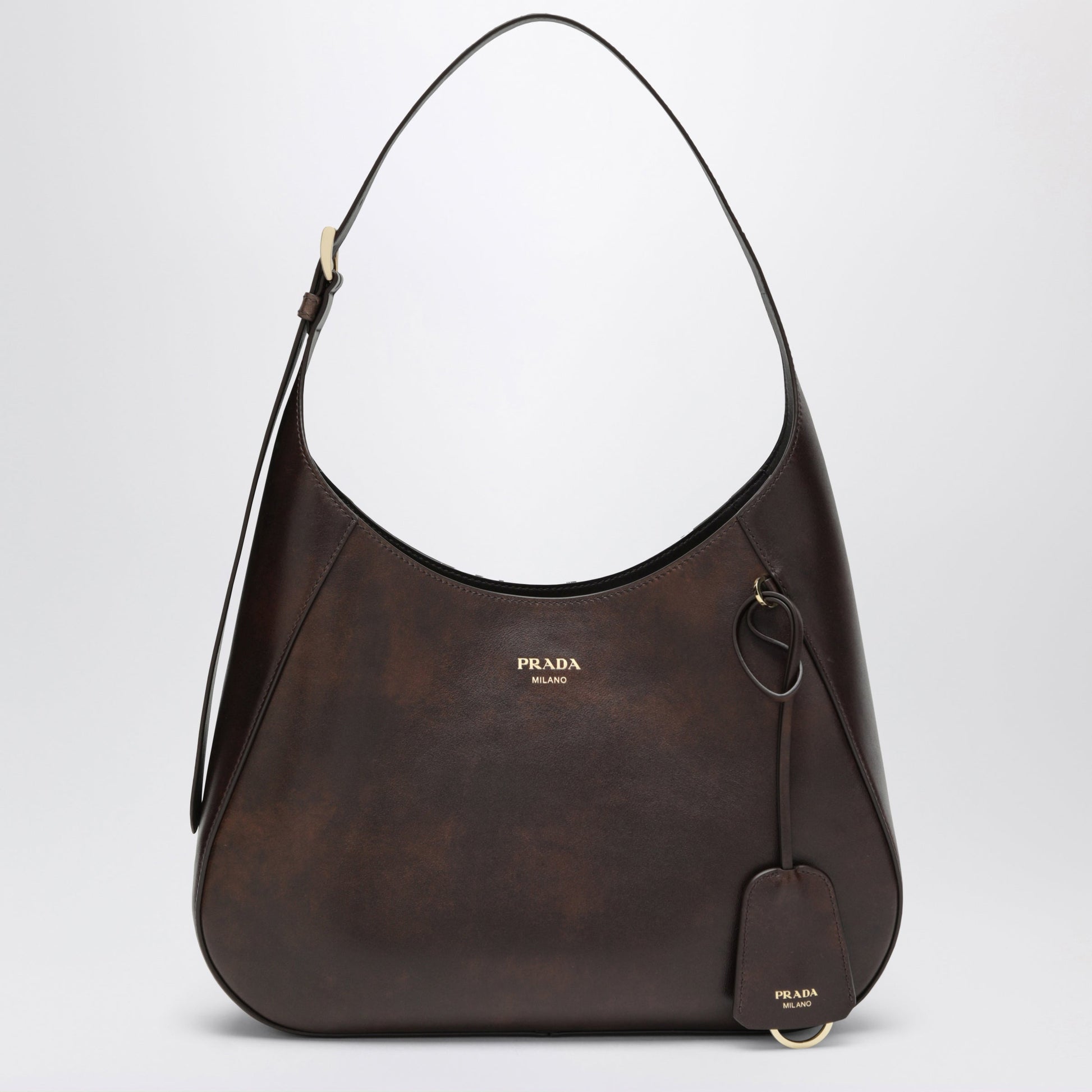 Prada Boogie Medium Brown Leather Hobo Bag Women PRADA