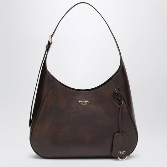 Prada Boogie Medium Brown Leather Hobo Bag Women PRADA