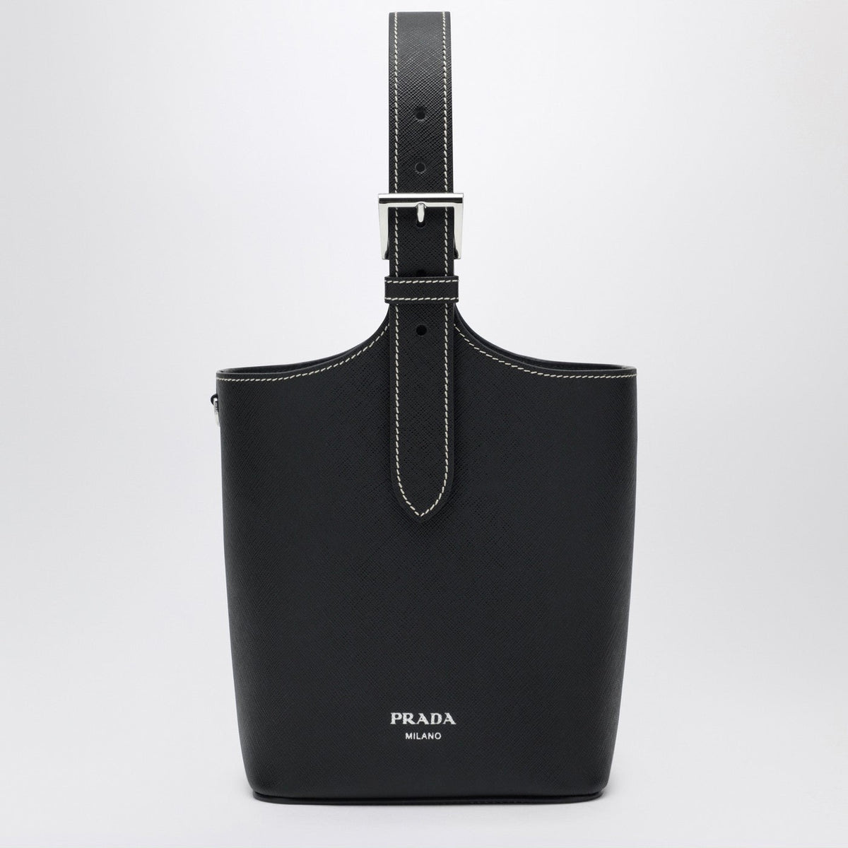 Prada Black Smooth Leather Bucket Bag Women PRADA