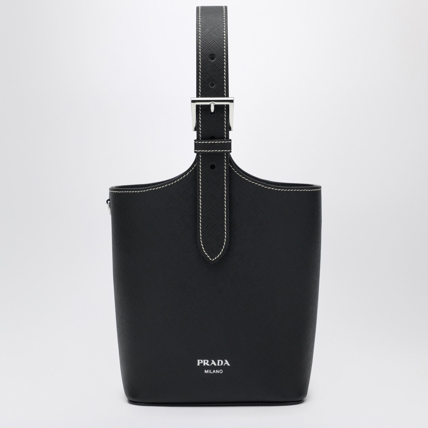 Prada Black Smooth Leather Bucket Bag Women PRADA