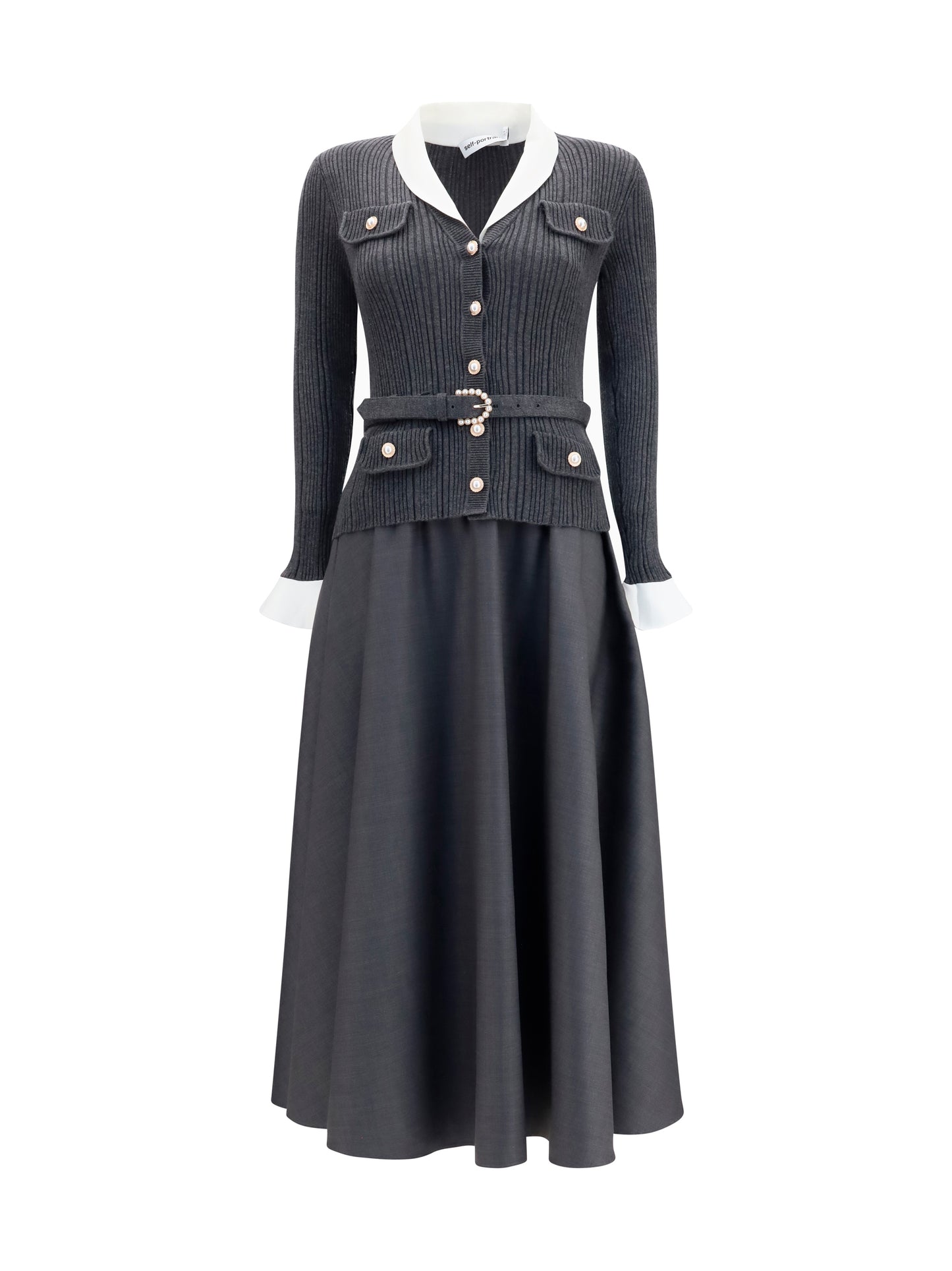 Self-Portrait Women Knit And Twill Midi Dress SELF-PORTRAIT