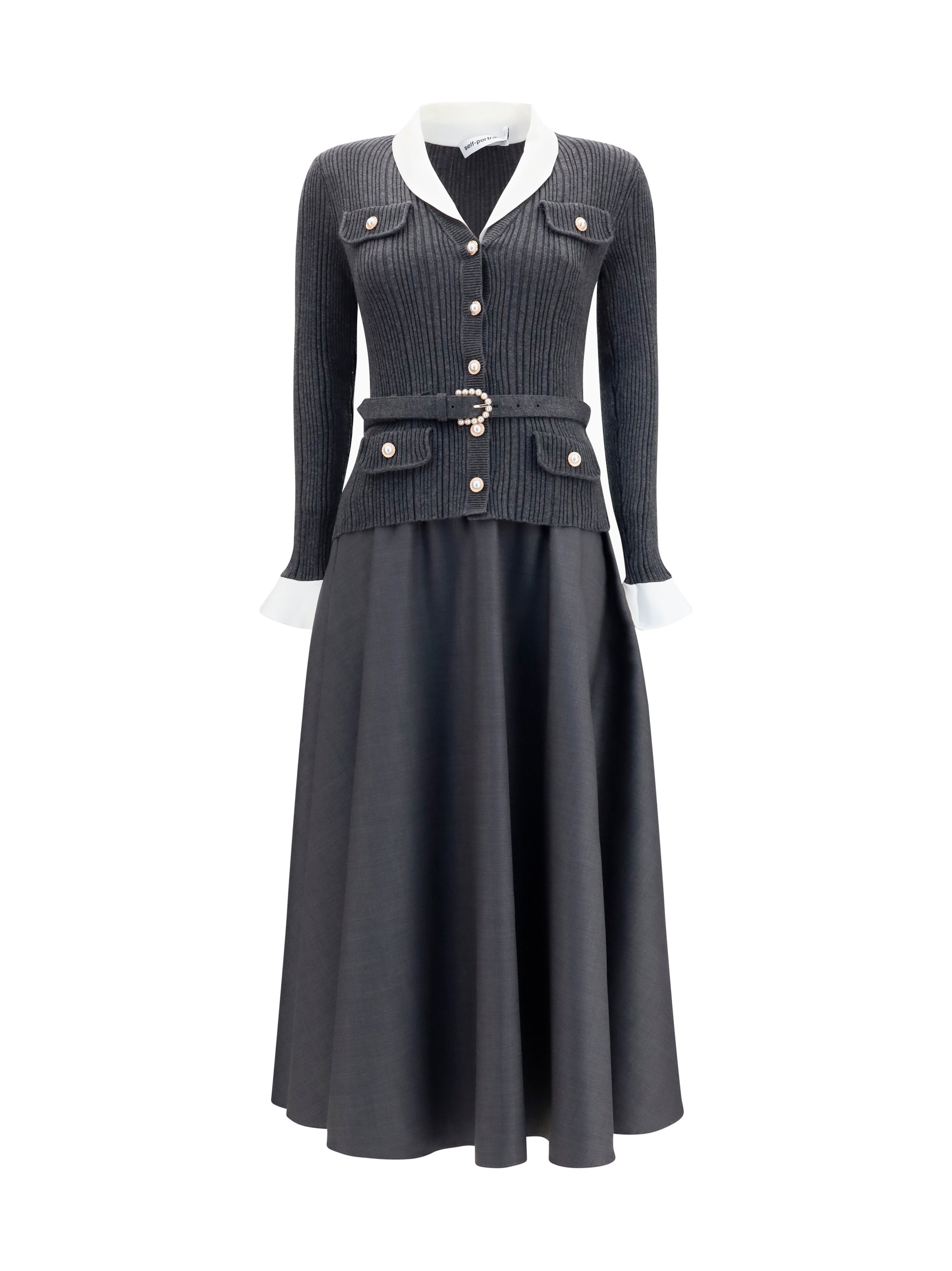 Self-Portrait Women Knit And Twill Midi Dress SELF-PORTRAIT