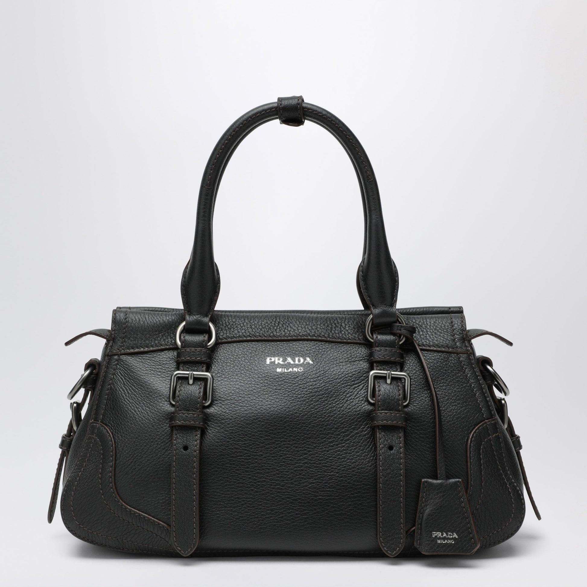 Prada Large Black Leather Shopping Bag Women PRADA