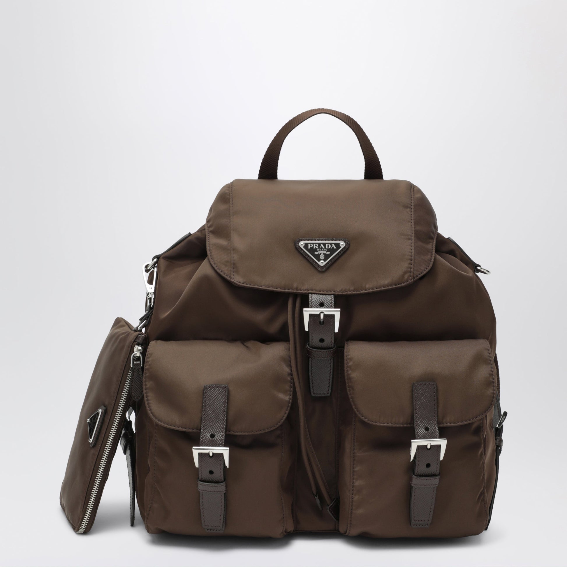Prada Brown Re-Nylon And Saffiano Backpack With Pouch Women PRADA