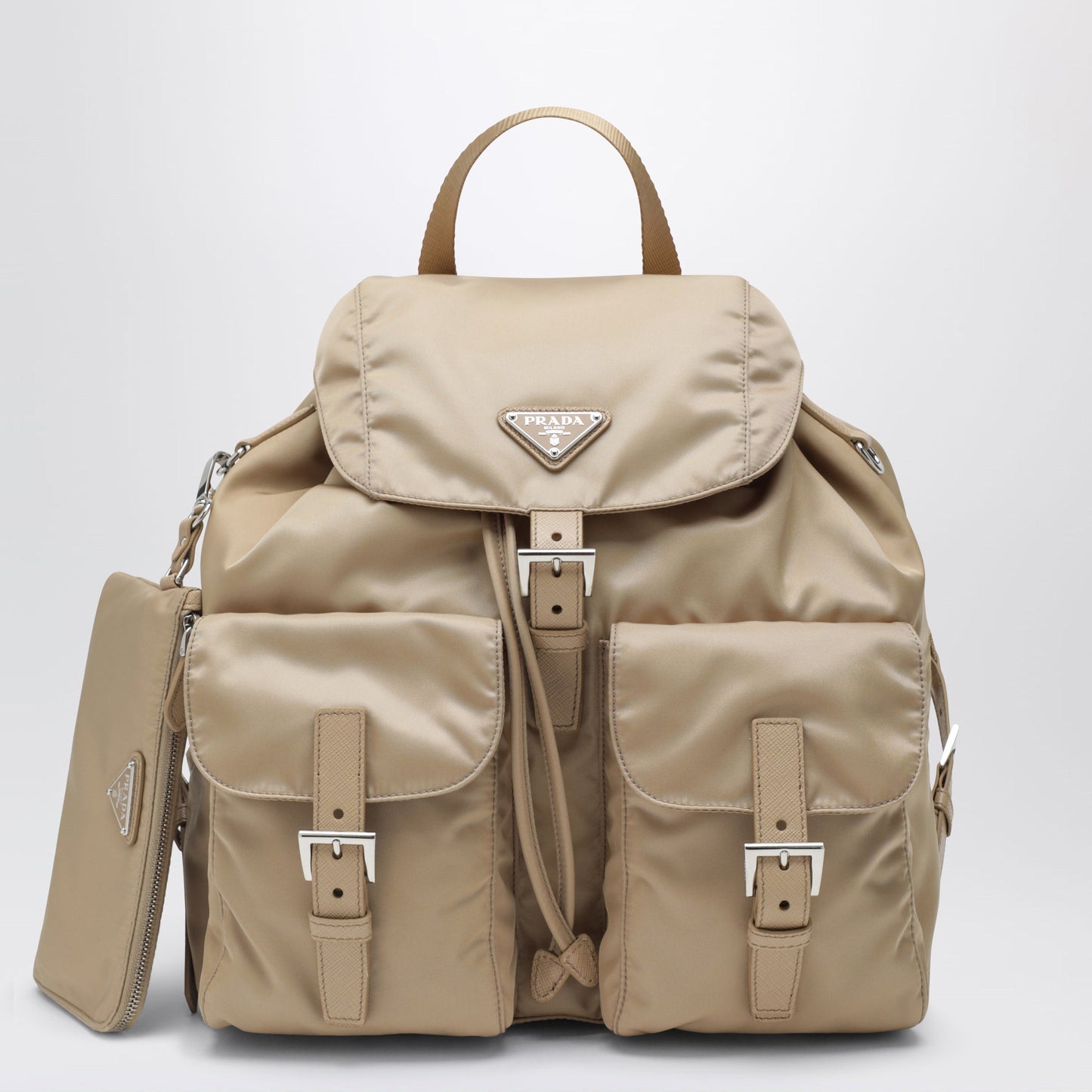 Prada Backpack In Re-Nylon And Saffiano With Pouch Camel Women PRADA