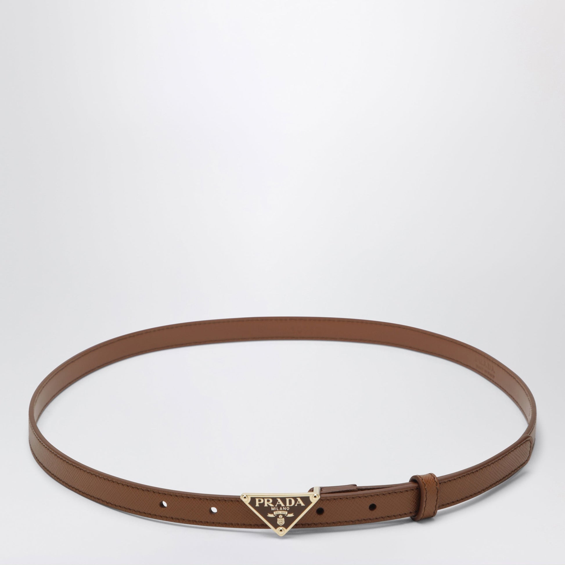 Prada Cognac Saffiano Leather Belt With Triangle Logo Women PRADA
