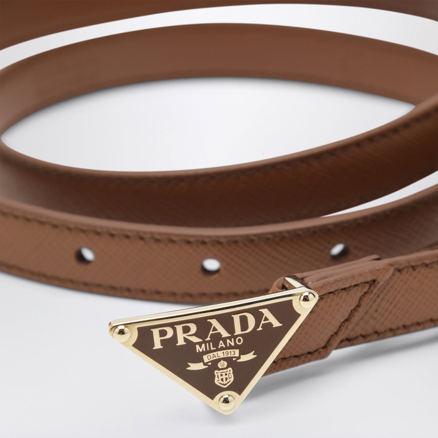 Prada Cognac Saffiano Leather Belt With Triangle Logo Women PRADA