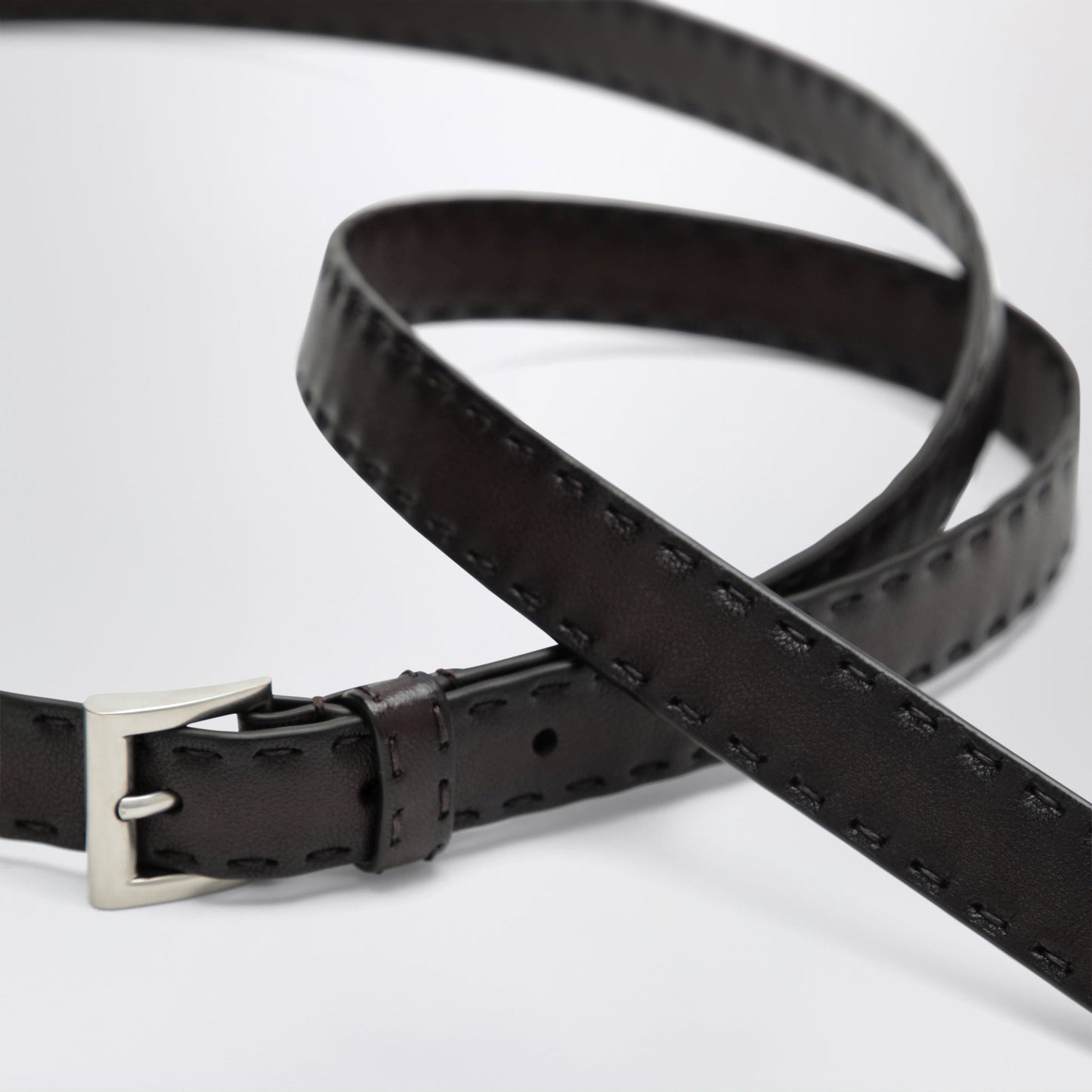 Prada Slim Leather Belt In Coffee Women PRADA