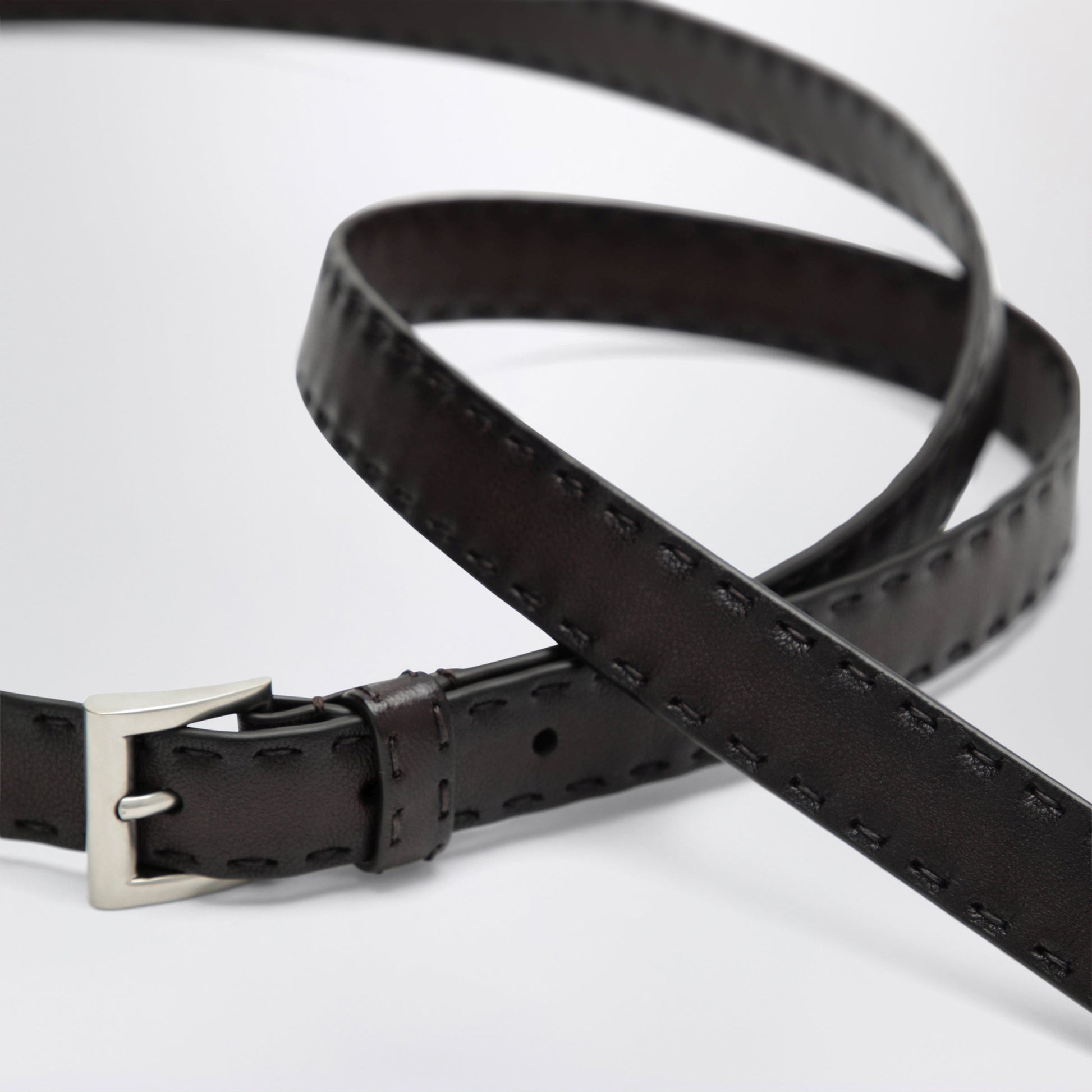 Prada Slim Leather Belt In Coffee Women PRADA