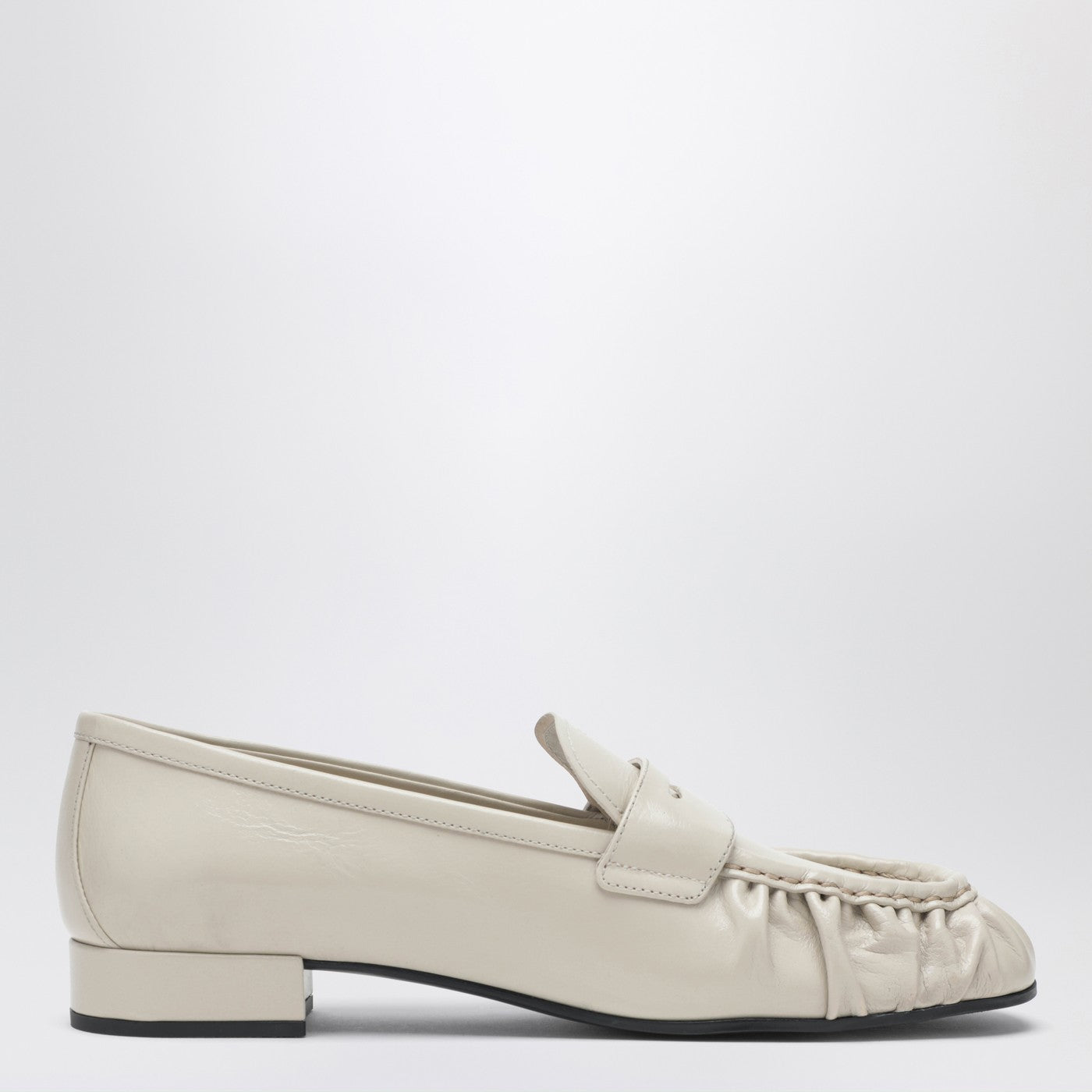 Prada Ivory Ruched Loafer With Logo Women PRADA