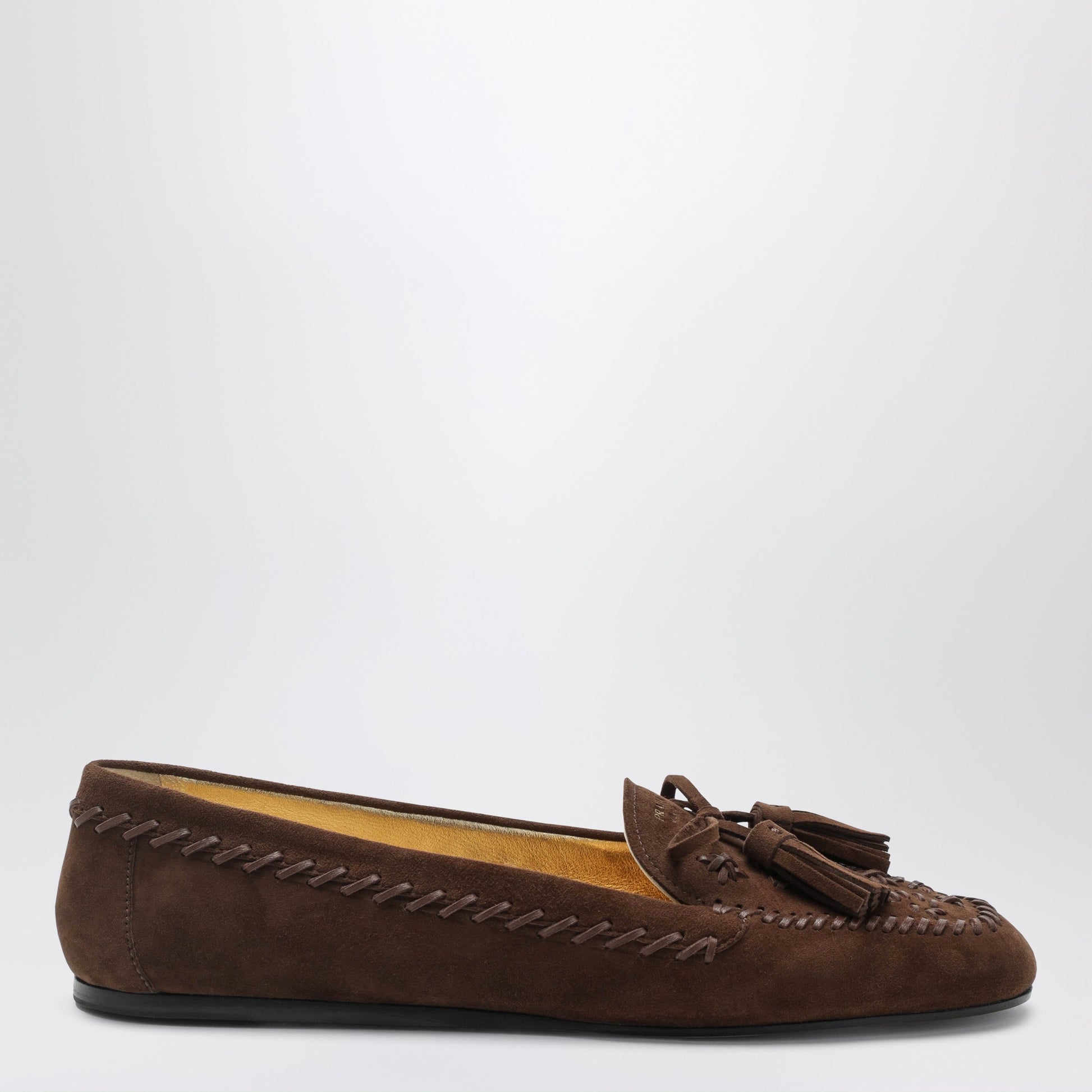 Prada Suede Moccasin Cacao With Embroidery And Tassels Women PRADA