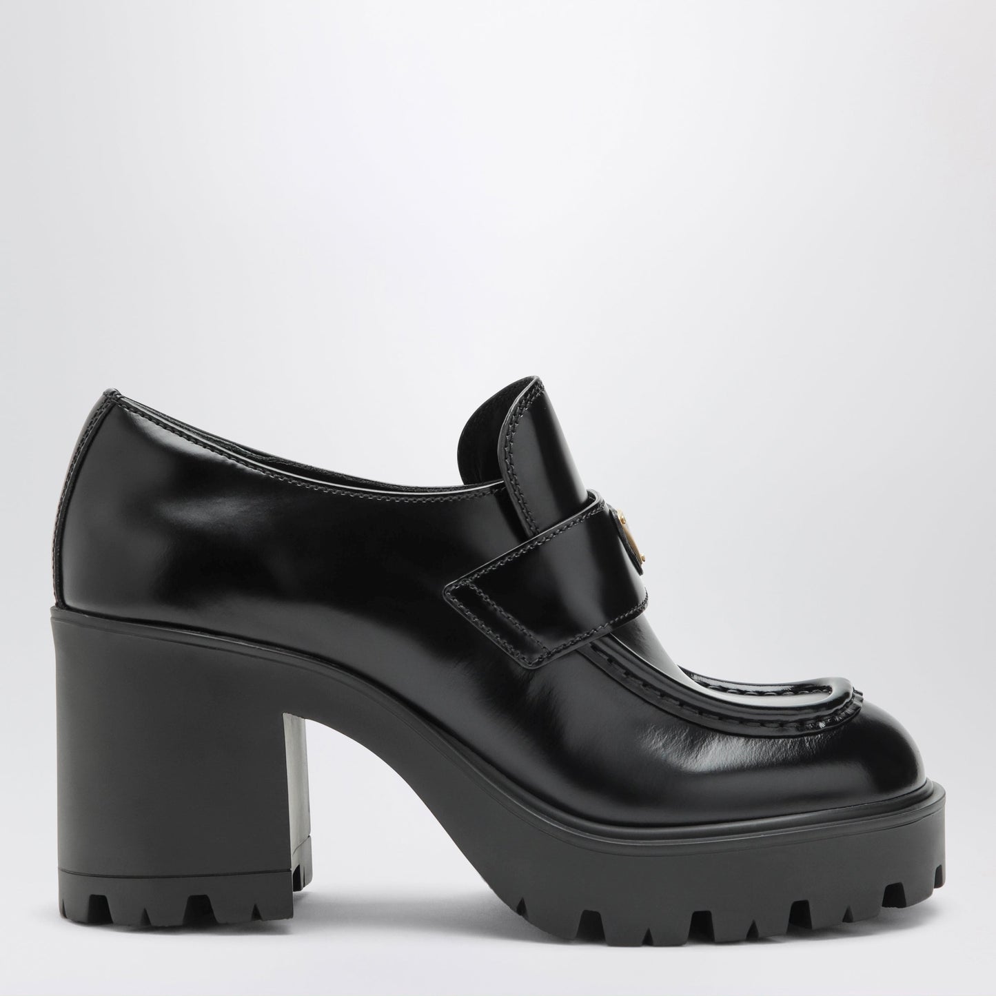 Prada Brushed Leather Heeled Loafers In Black Women PRADA