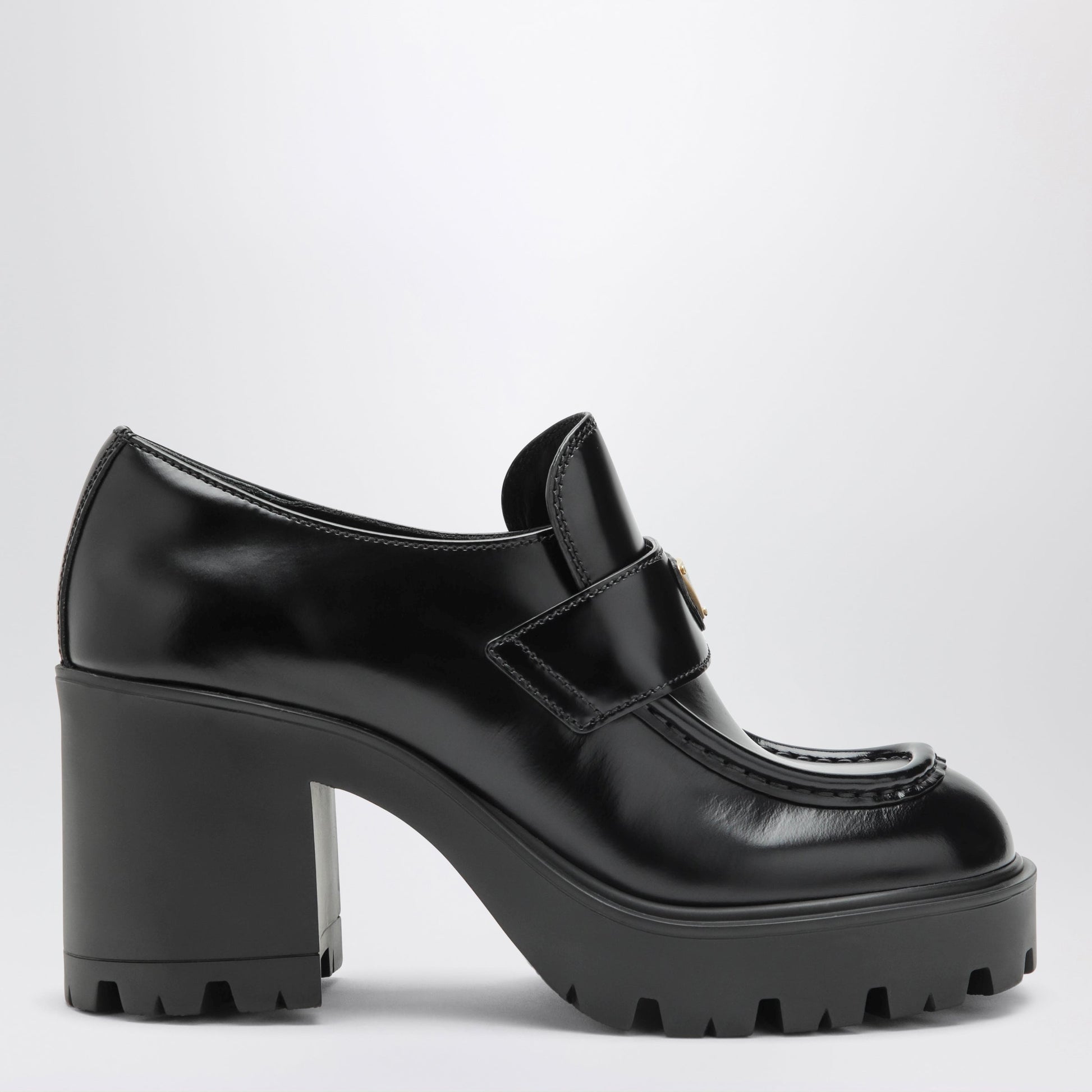 Prada Brushed Leather Heeled Loafers In Black Women PRADA