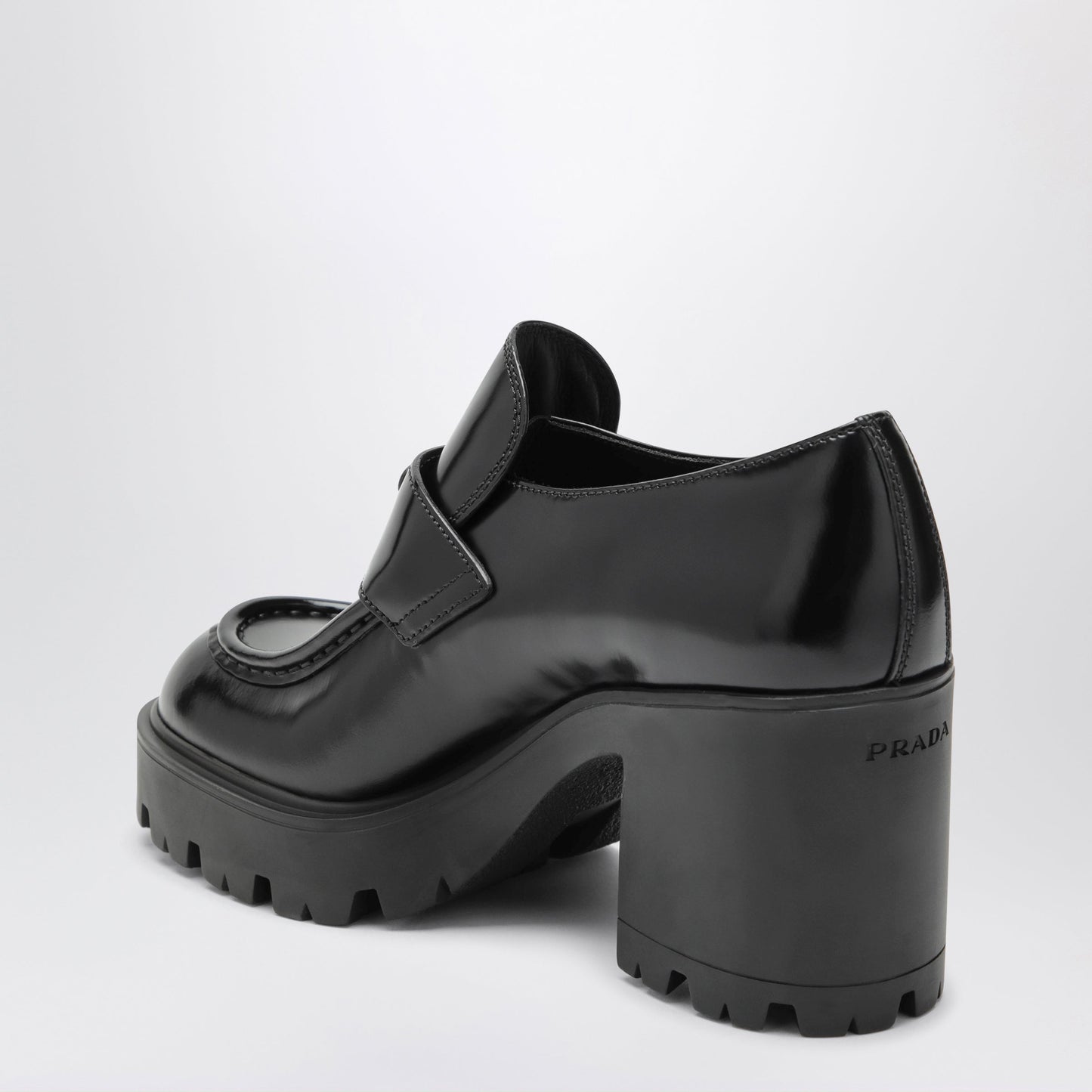 Prada Brushed Leather Heeled Loafers In Black Women PRADA