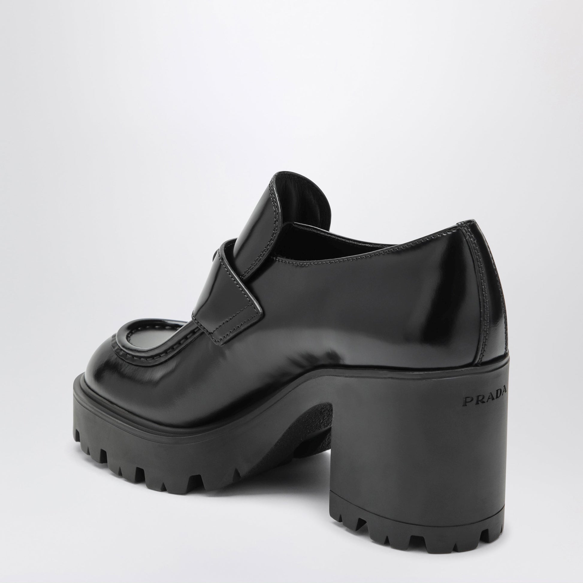Prada Brushed Leather Heeled Loafers In Black Women PRADA