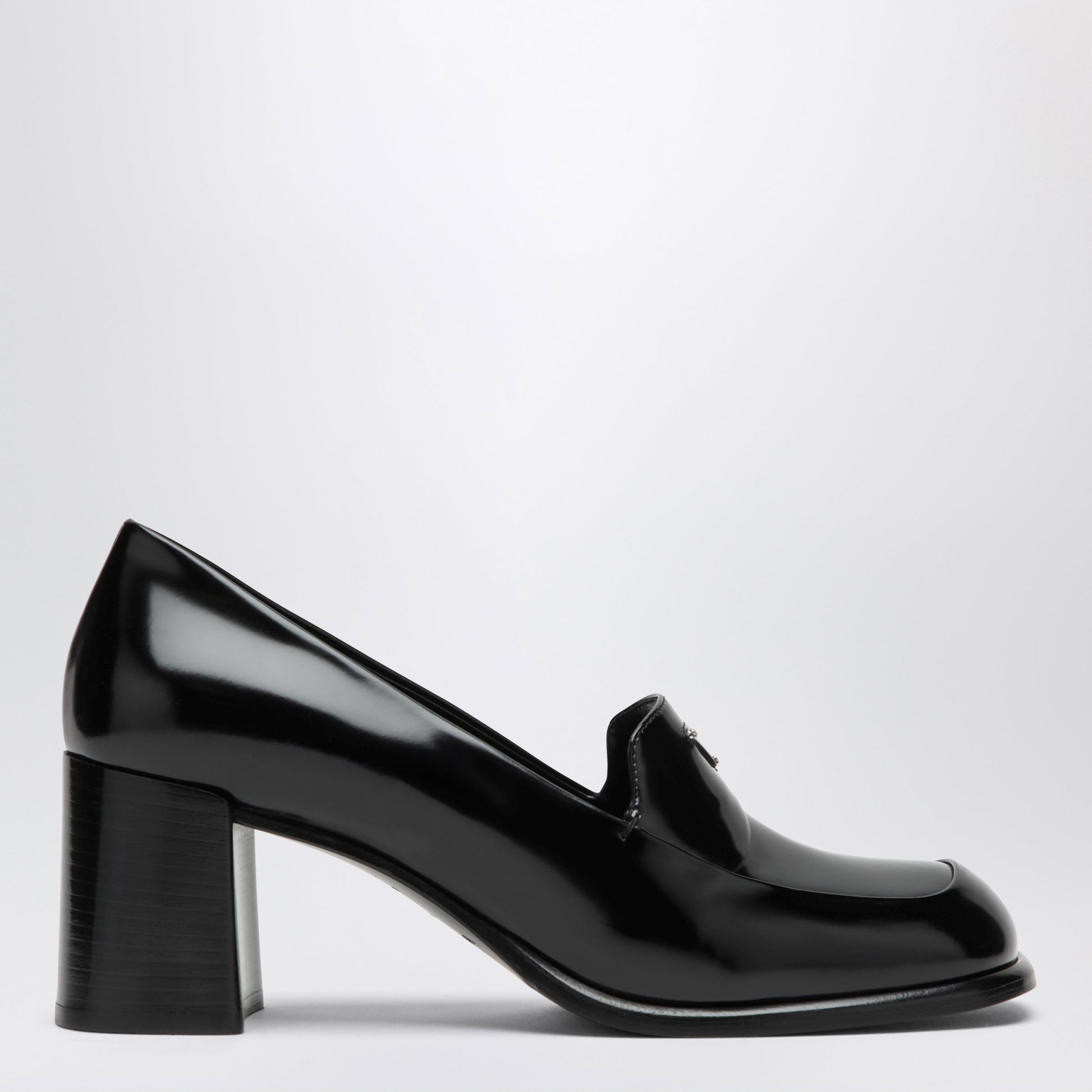 Prada Black Brushed Leather Heeled Loafers Women PRADA