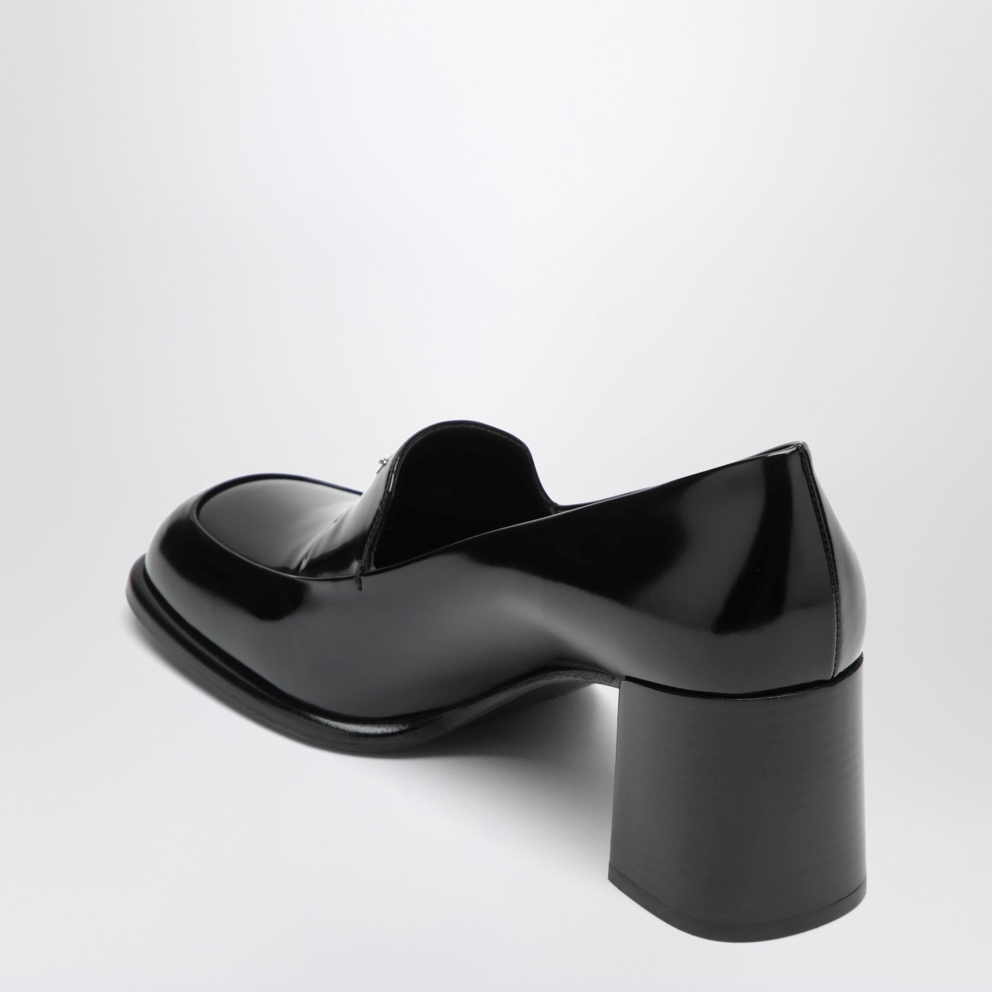 Prada Black Brushed Leather Heeled Loafers Women PRADA