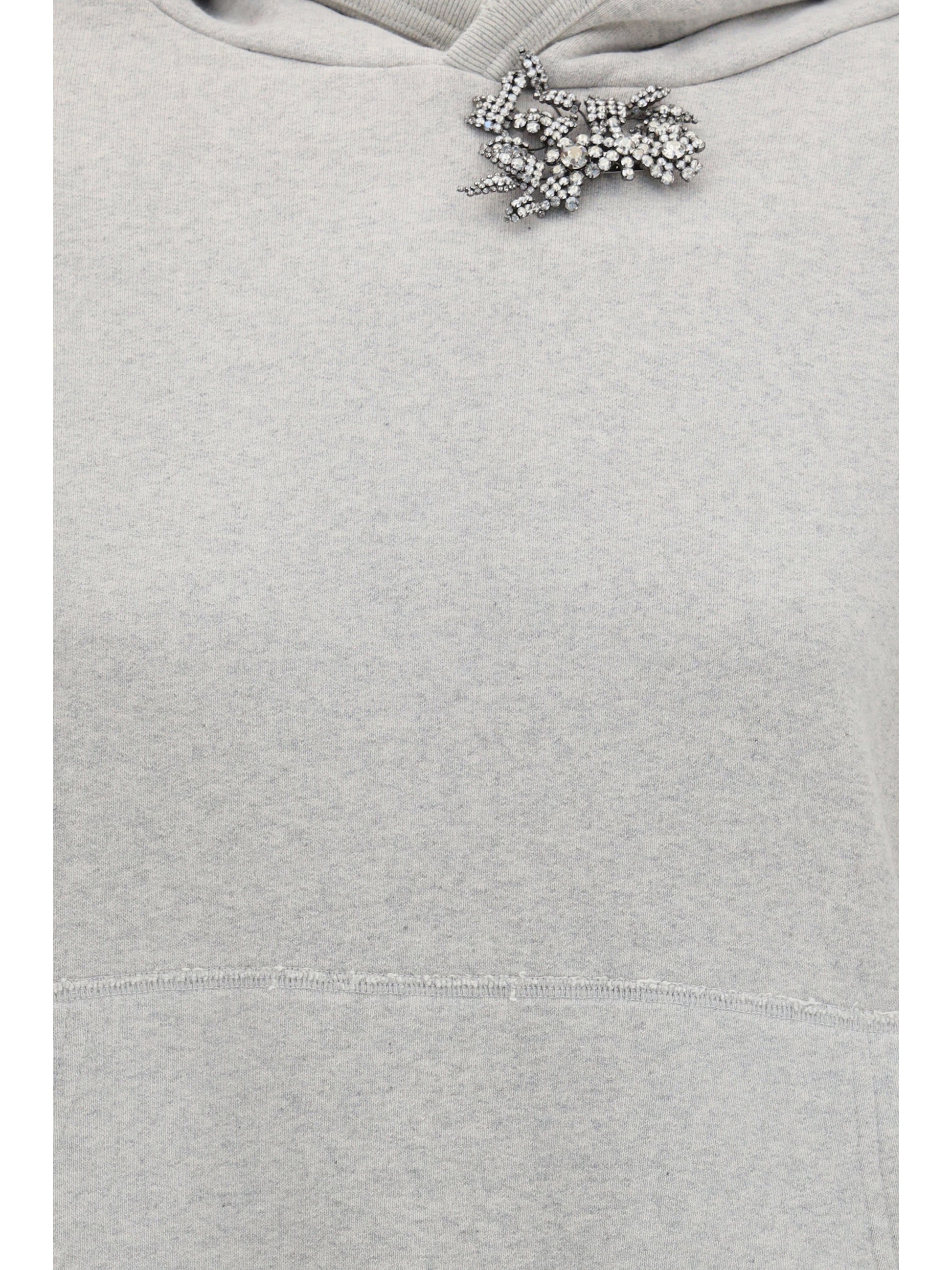 Prada Women Cotton Fleece Hoodie With Jewel Brooch PRADA