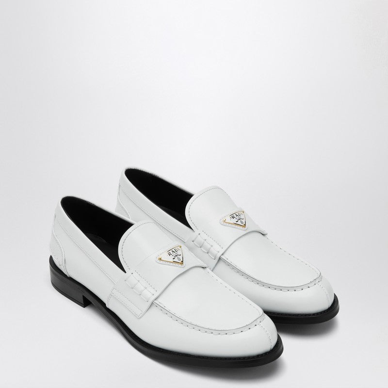 Prada Women White Brushed Leather Loafer PRADA