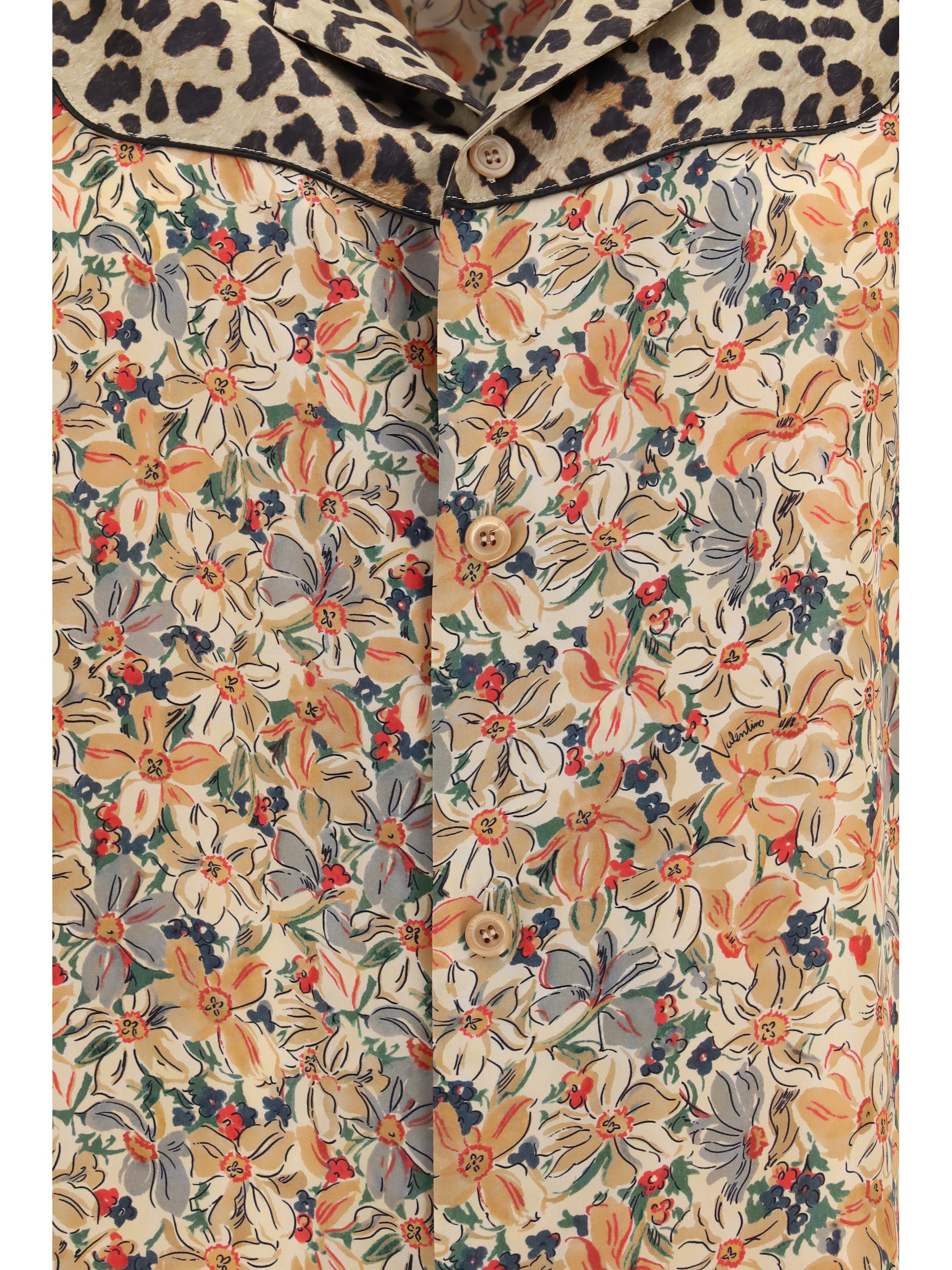 Valentino Men Short-Sleeve Floral And Leopard Print Shirt VALENTINO