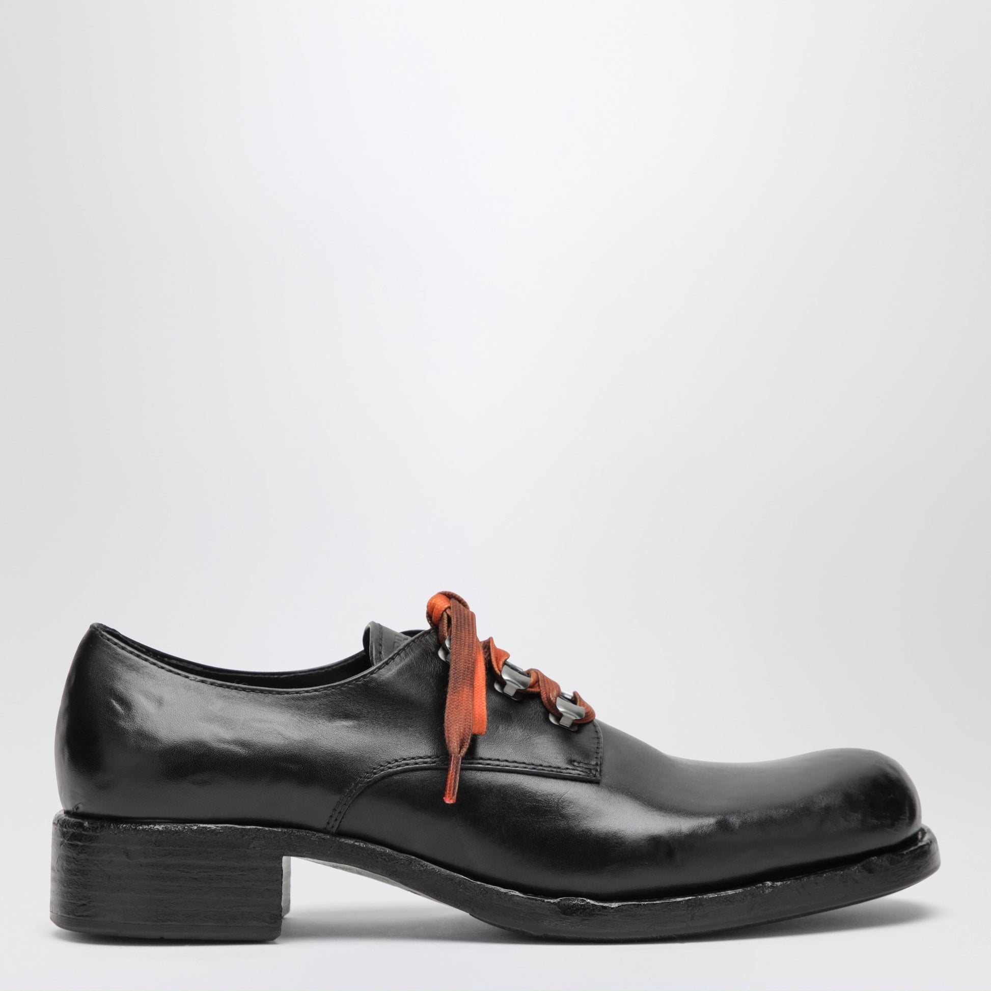 Prada Black Aged Leather Lace-Up Shoes Women PRADA