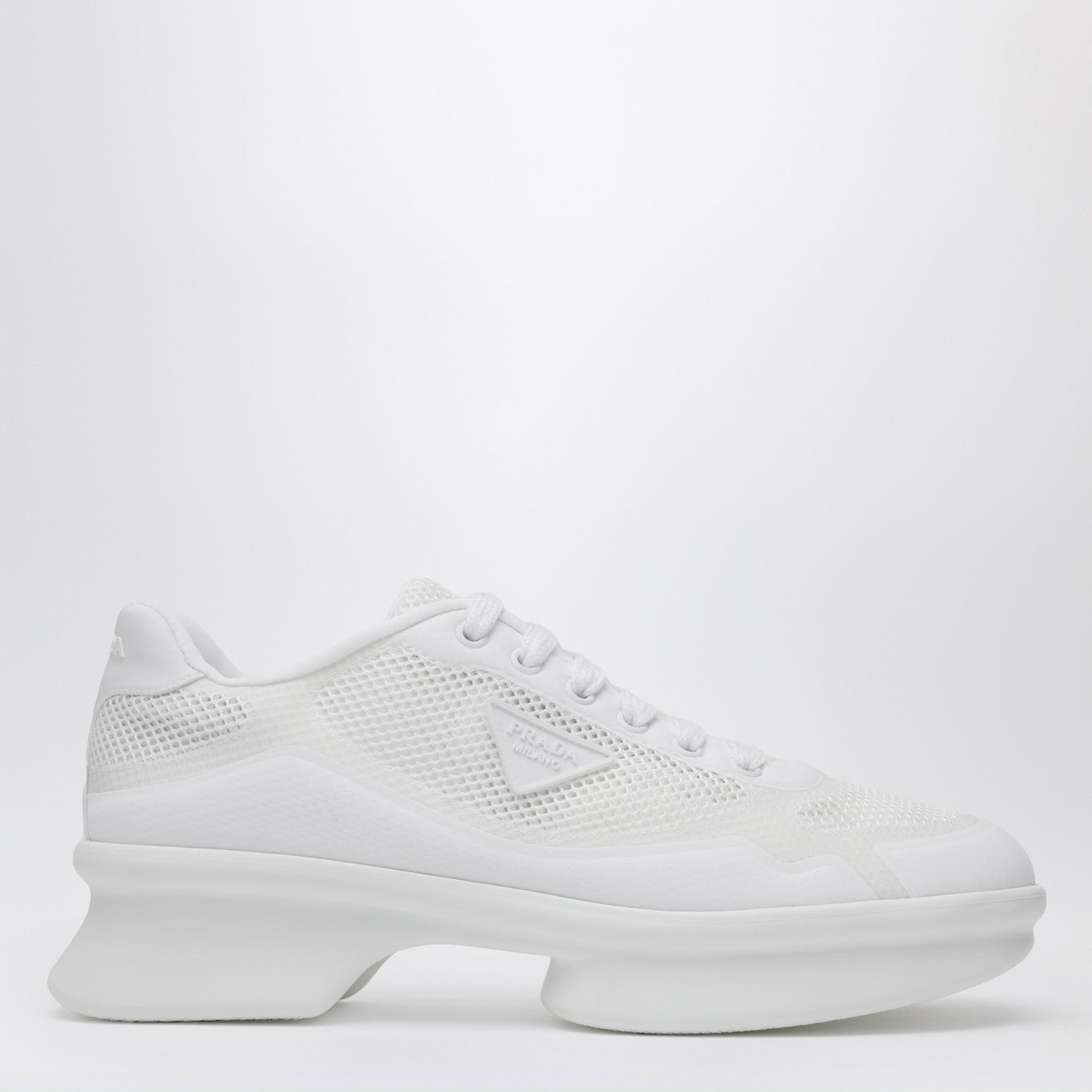 Prada White Fabric And Mesh Low-Top Sneakers Women PRADA