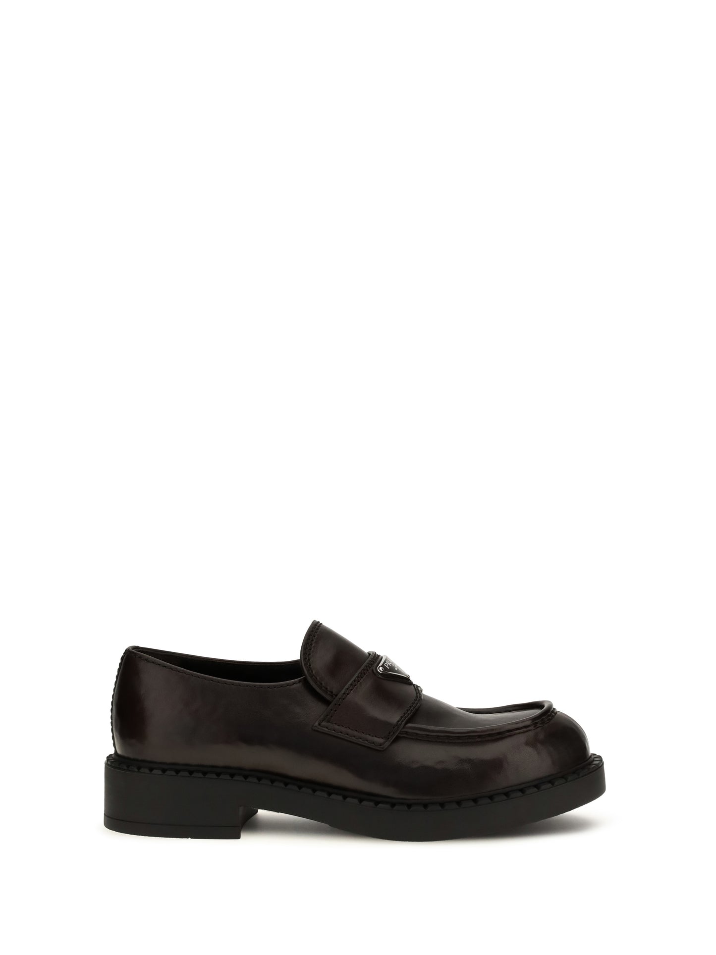 Prada Men Brushed Leather Loafers With Triangle Logo PRADA
