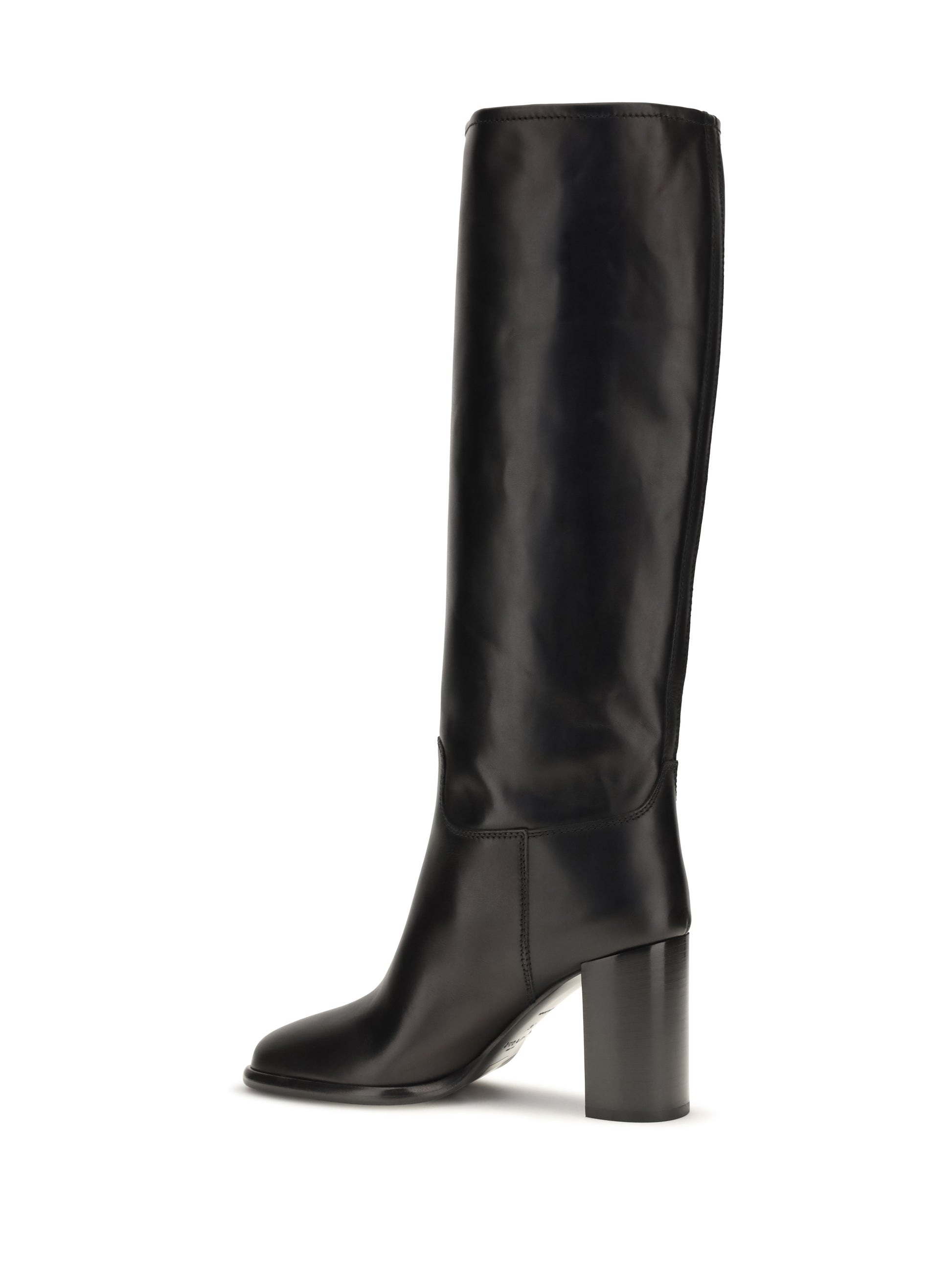 Prada Women High Leather Boots With Screen-Printed Logo PRADA