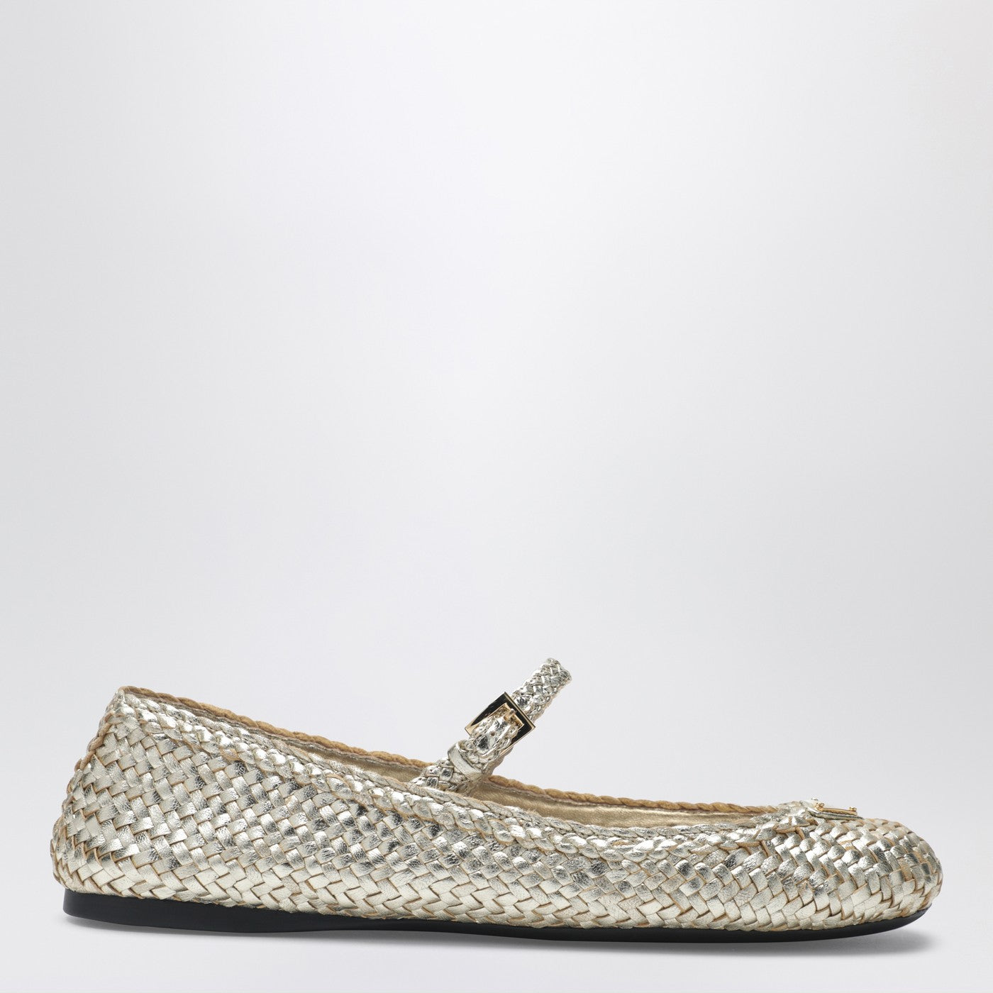 Prada Gold Woven Leather Ballet Flats Women PRADA