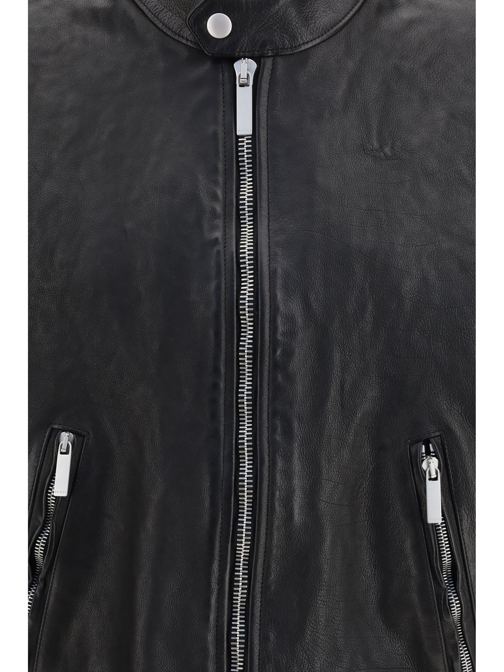 Gucci Men Buffalo Leather Bomber With Web Trim GUCCI